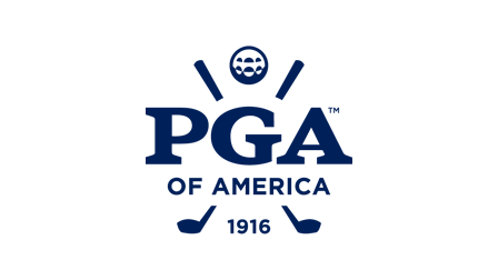 PGA of America logo with a golf ball, two golf clubs crossed, and a crown above, celebrating 1916.
