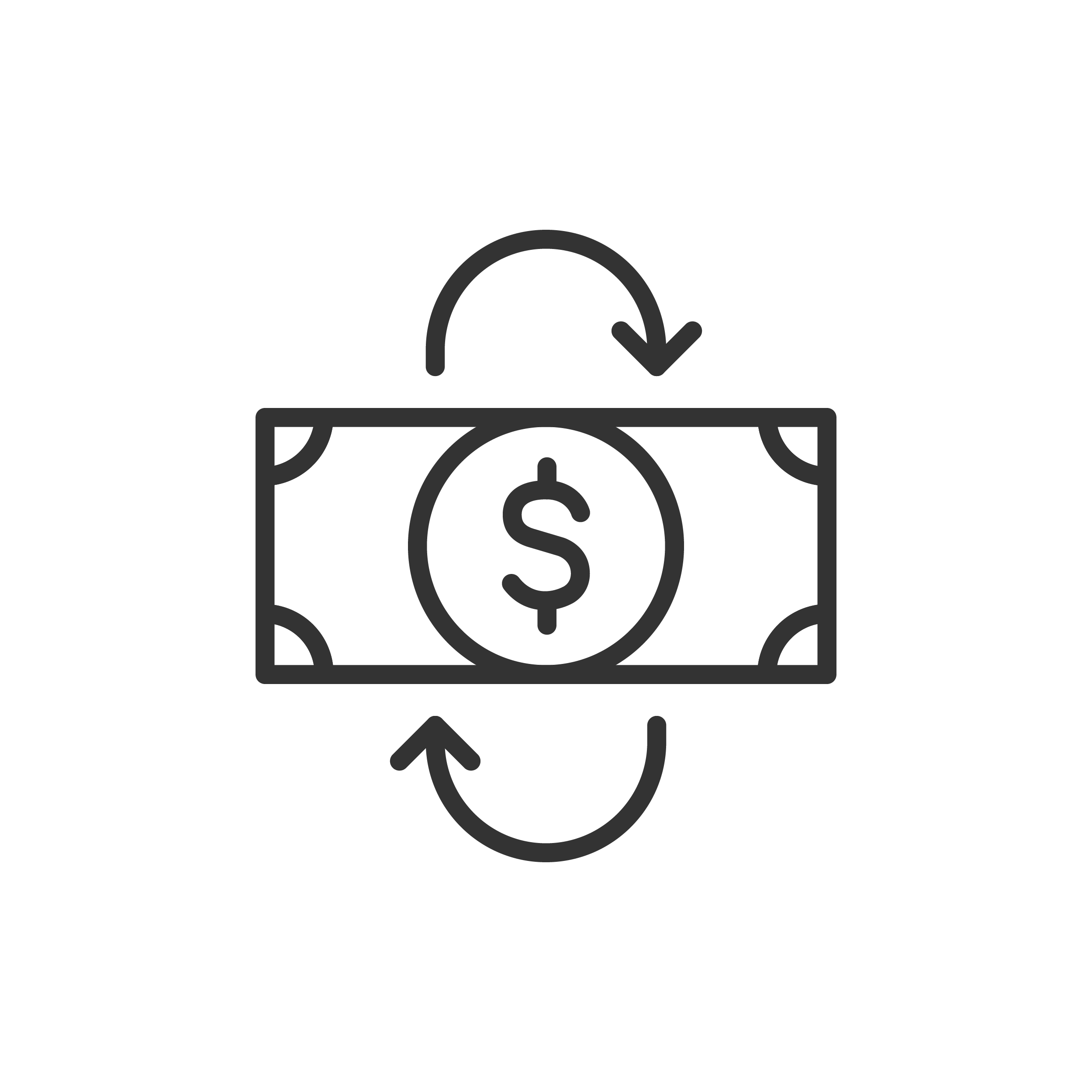 Icon of a dollar bill with circular arrows around it, representing money exchange or transaction.