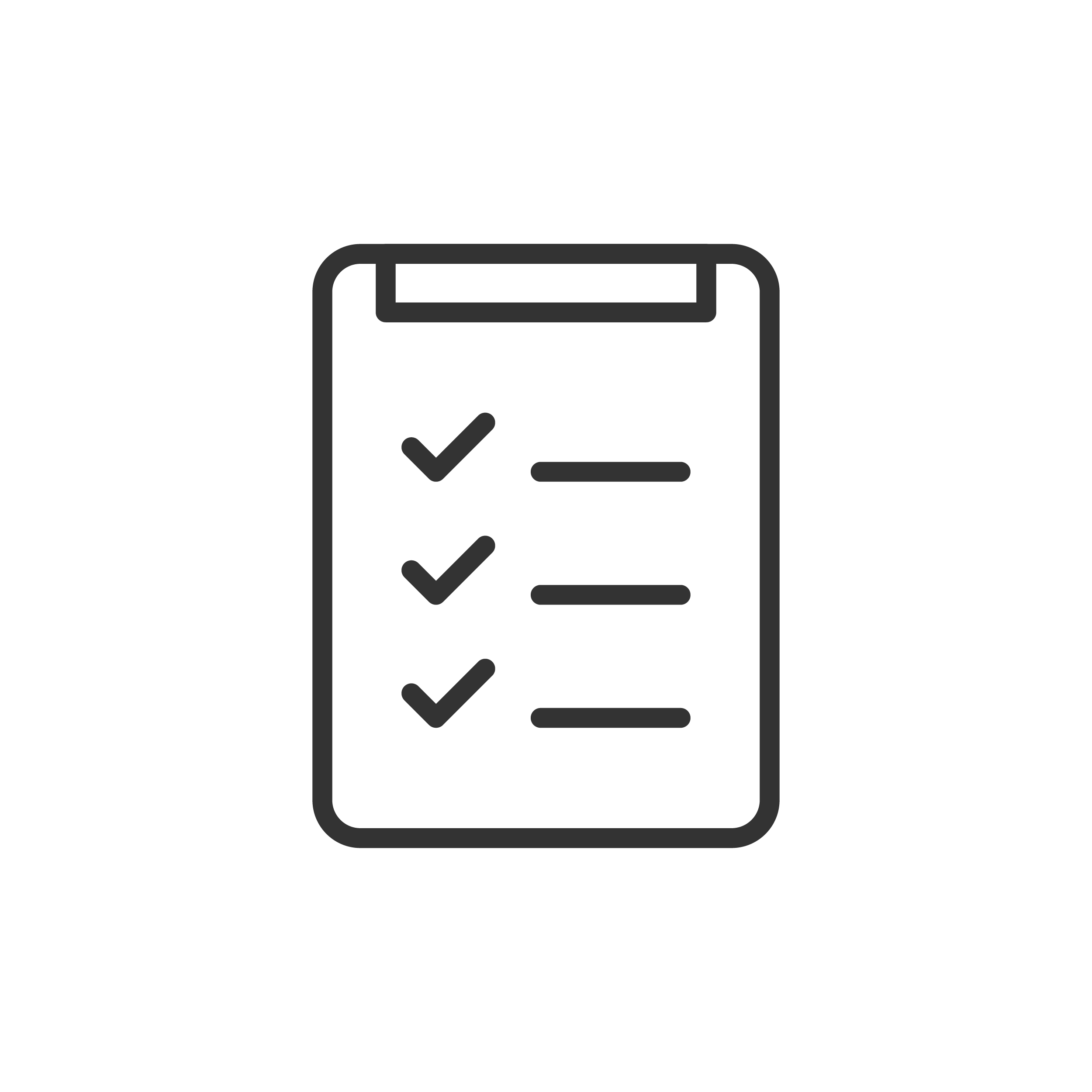 Outline of a clipboard with a checklist containing three checked items.