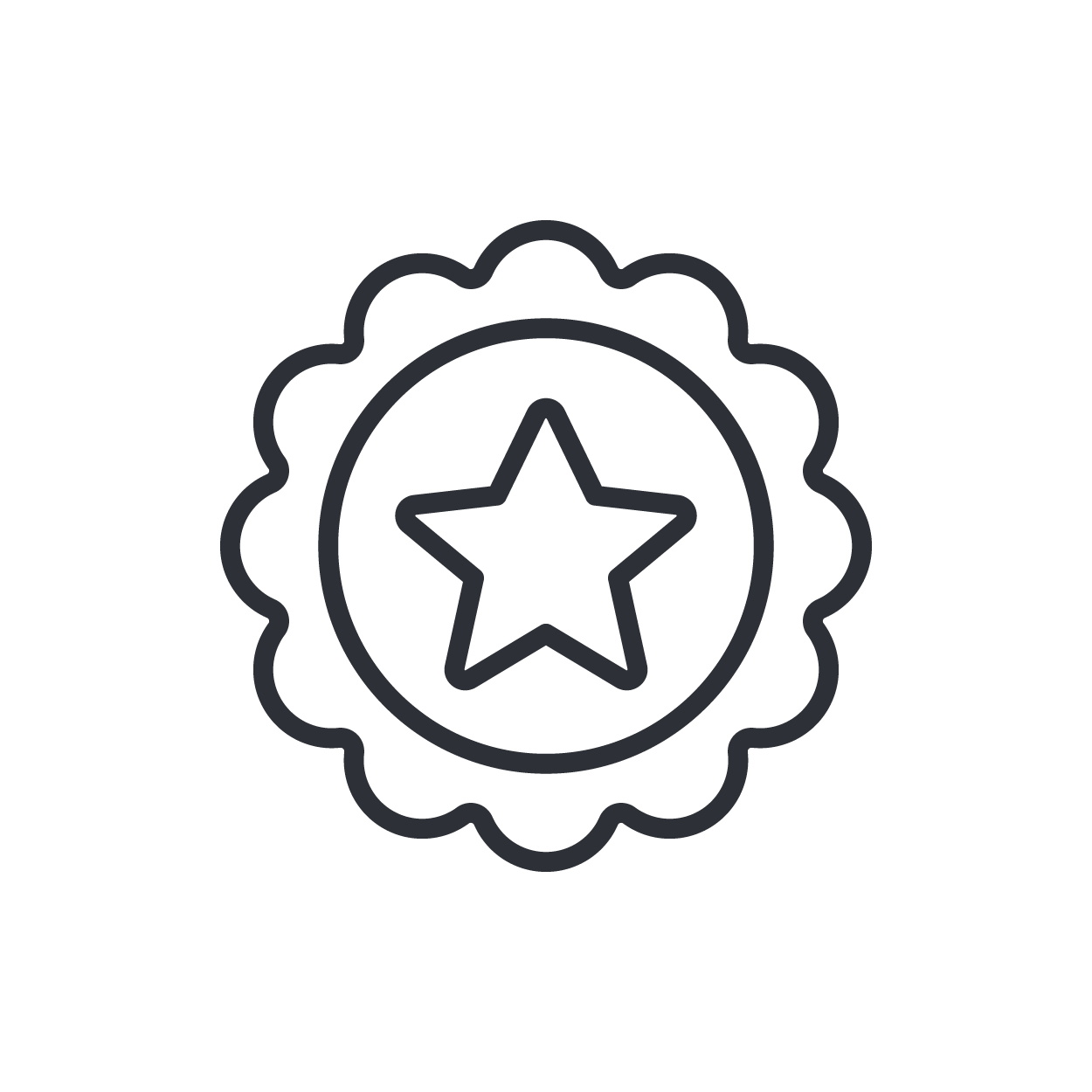 Outline of a badge with a star in the center surrounded by a scalloped border.
