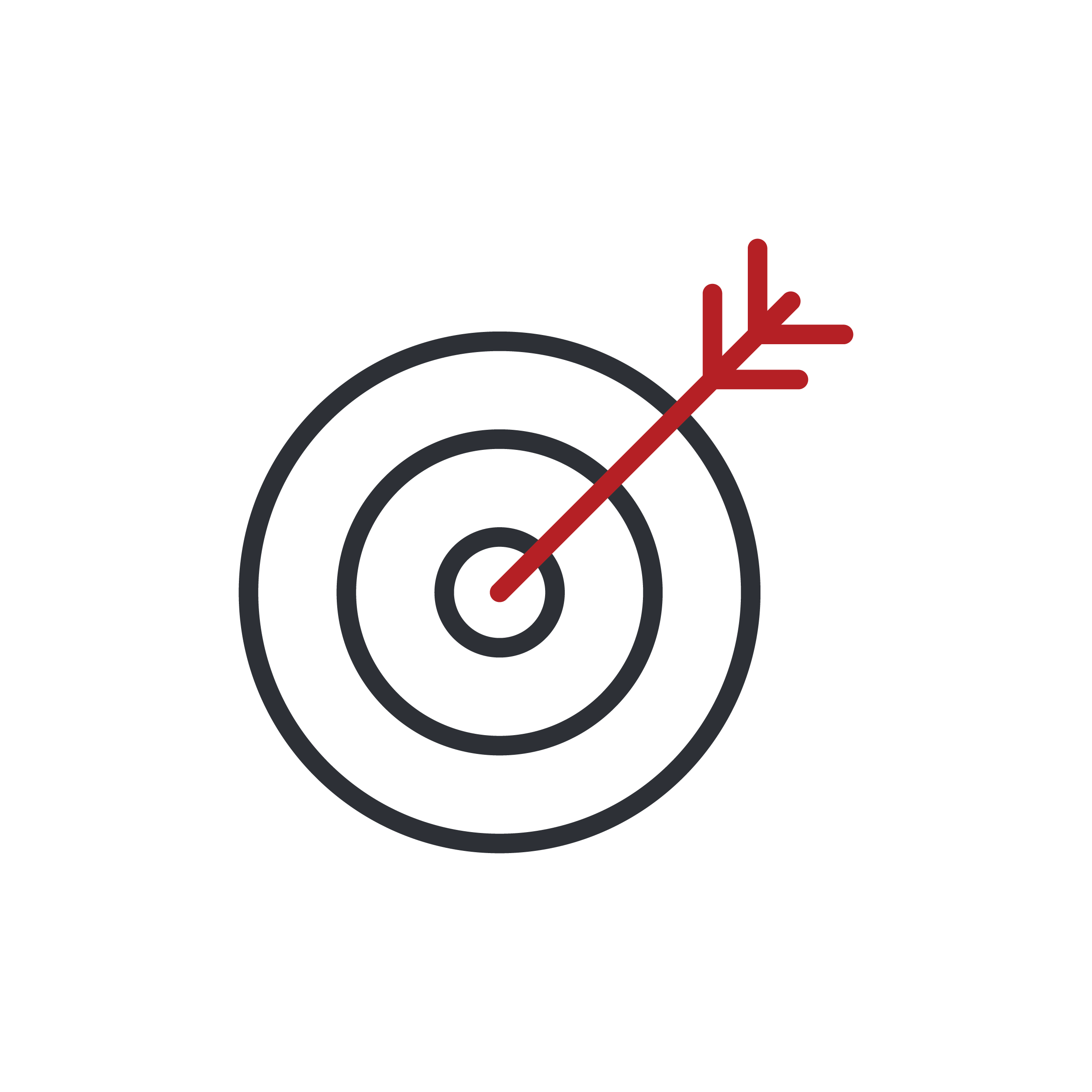 A black background with a red arrow pointing to the top left and a gray circle with concentric rings