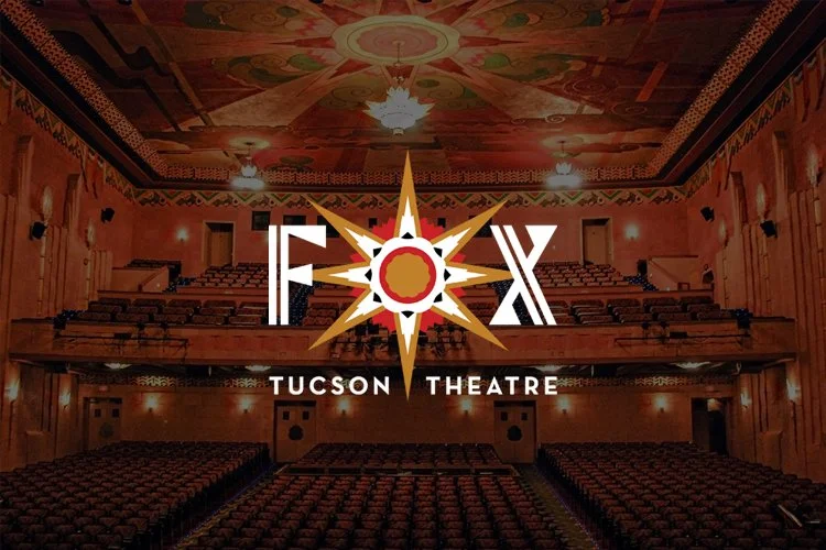 Interior of Tucson Theatre with seats and stage, overlaid with FOX logo and text.