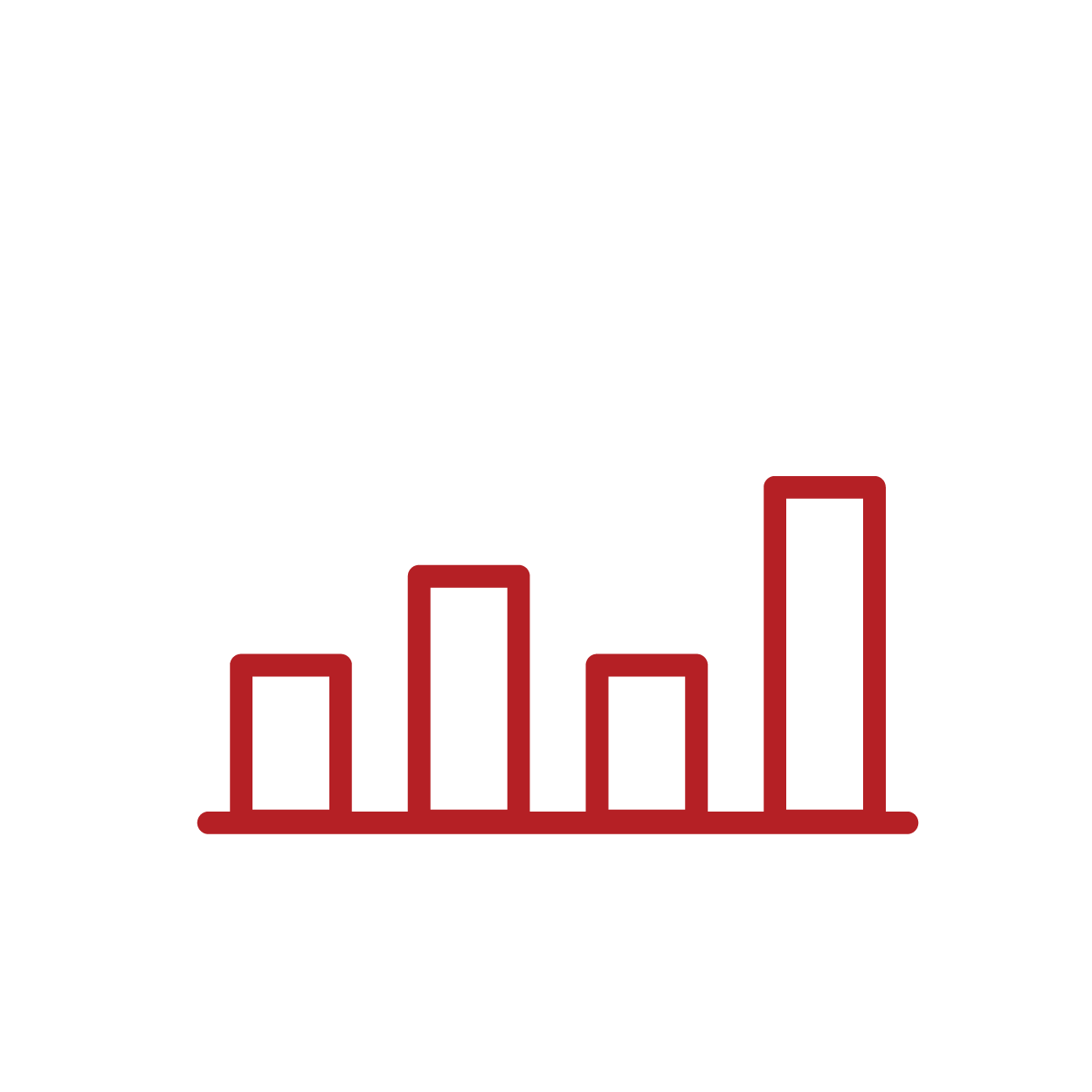 Bar graph with five red outlined bars of varying heights on a white background.