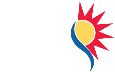 Logo of Pinellas County featuring a stylized sun with red rays, a blue wave, and a yellow circle, with the text 'Pinellas County' in white.