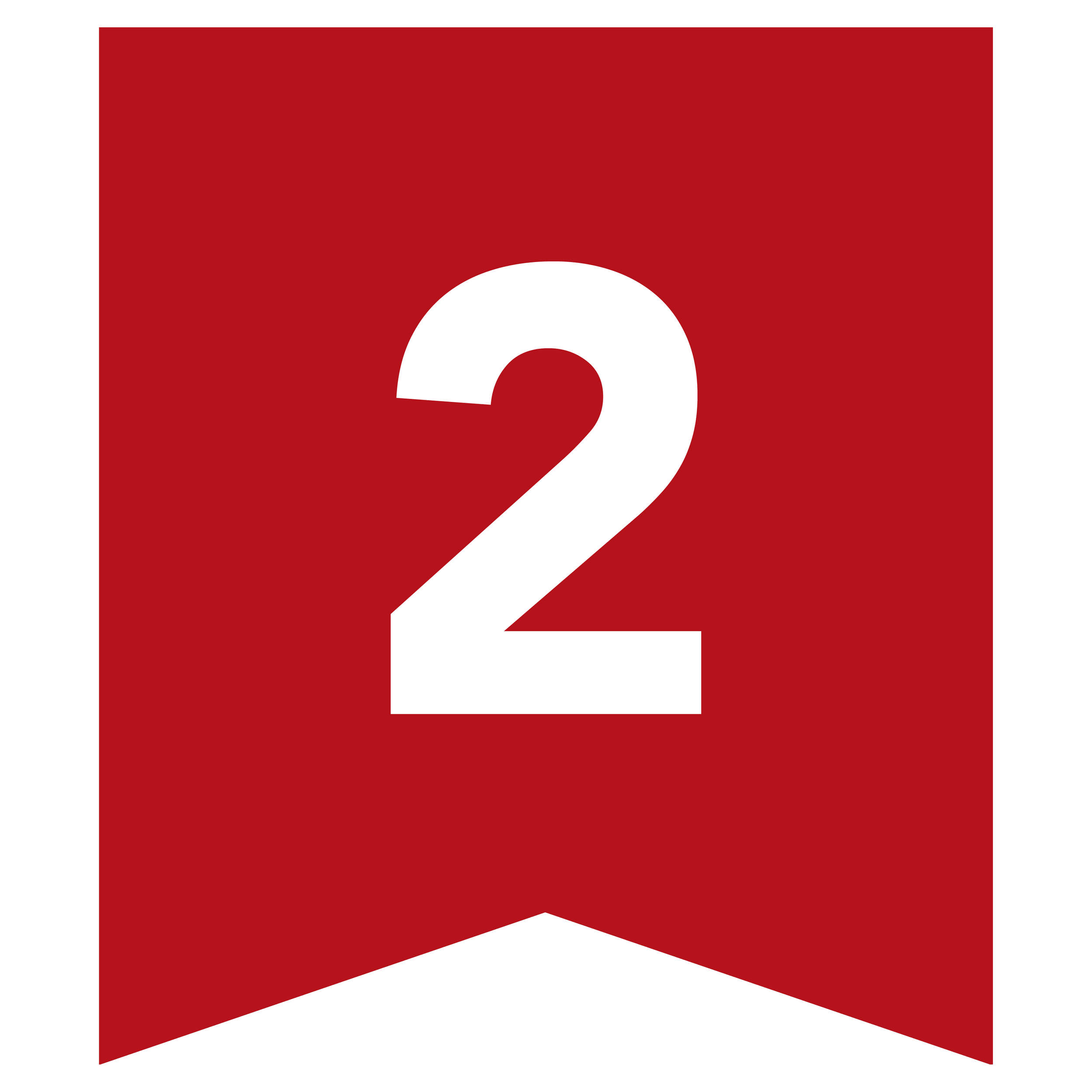 A red and black ribbon with a large white number 2 in the center.