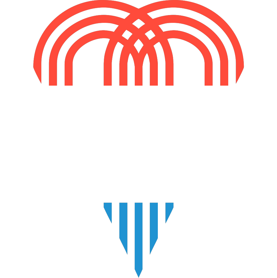 Design with the outline of the Kansas City city skyline combined with an American flag pattern in red, white, and blue, and the words "Kansas City" in bold white letters.