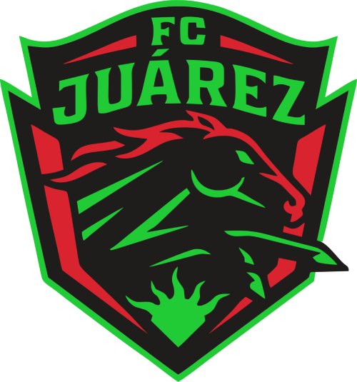 FC Juárez logo featuring a stylized black and green jaguar head with red accents and the team name at the top.