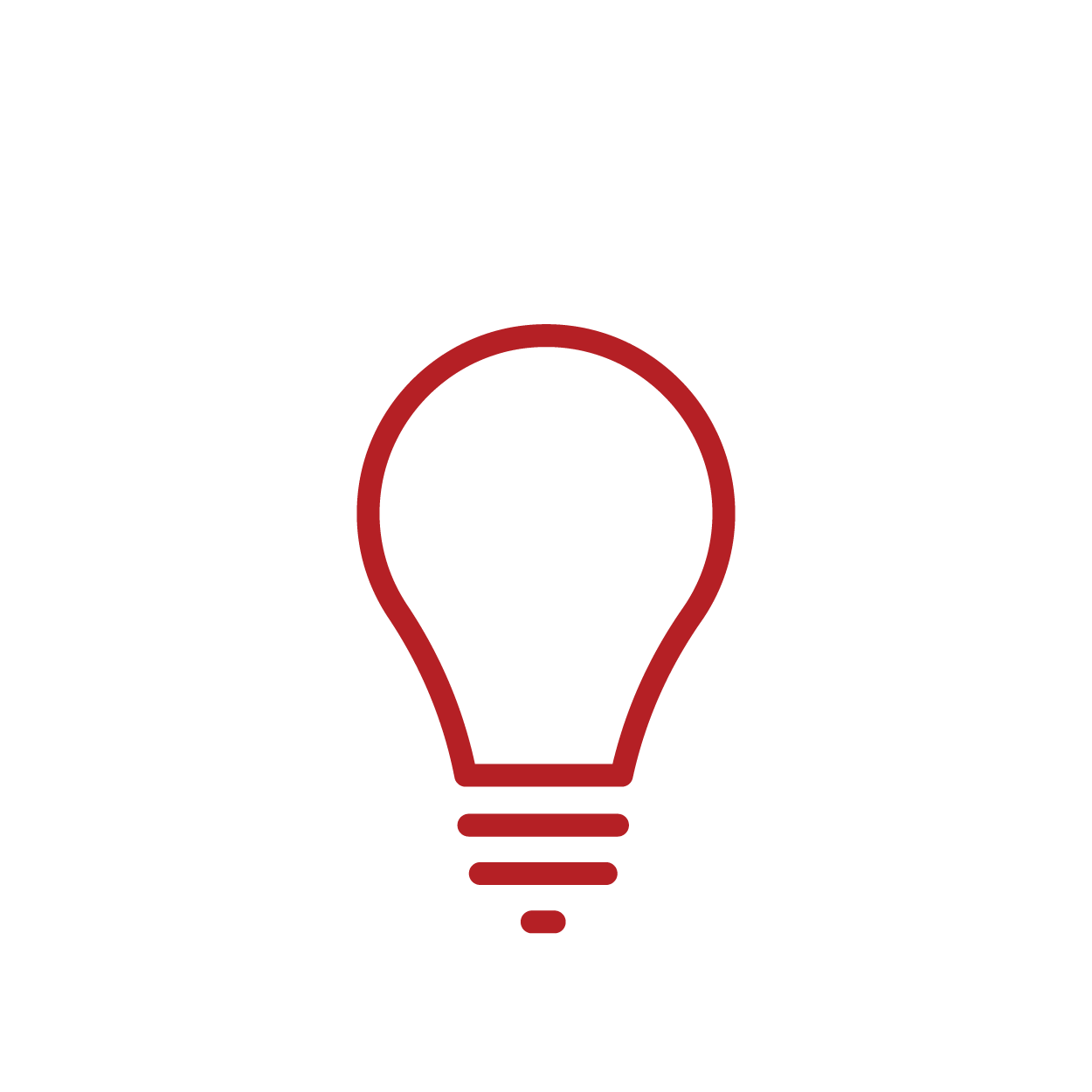 Icon of a light bulb with rays emanating from it, indicating a bright idea or innovation.