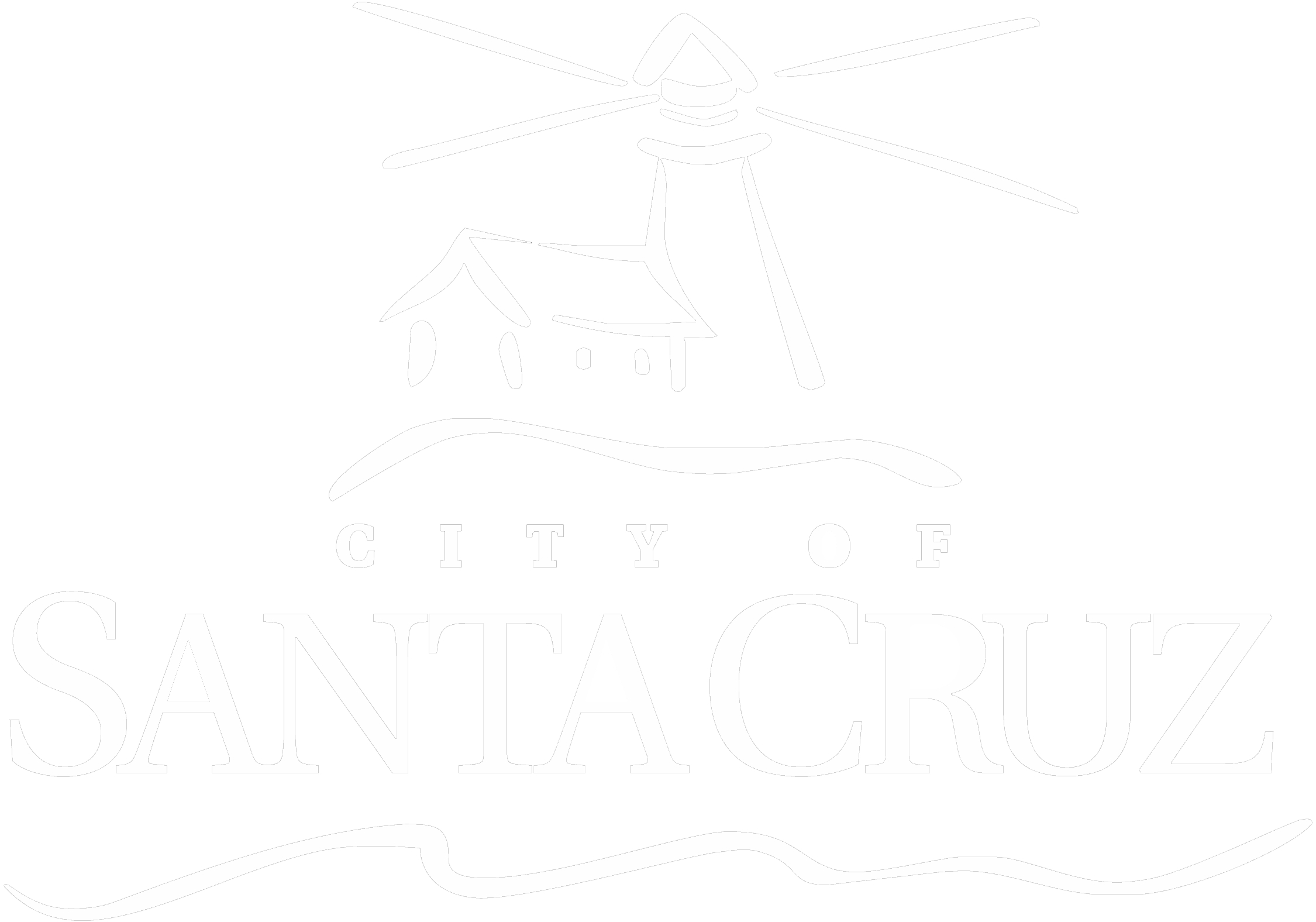 Black and white logo for Santa Cruz, City of Santa Cruz, California featuring a stylized mountain, water, and a bird.
