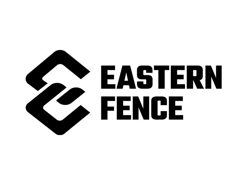 EASTERN FENCE logo with a stylized black geometric icon and black text on a white background.
