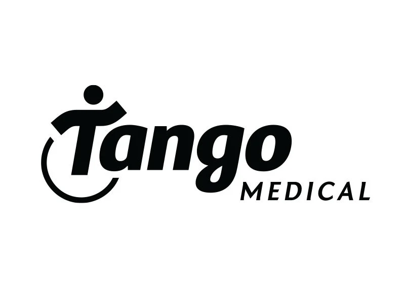 Logo for Tango Medical featuring a stylized person in a wheelchair integrated into the letter T of Tango.