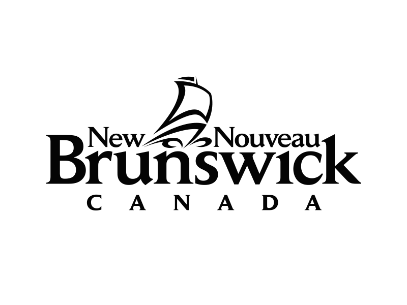 Logo of New Brunswick, Canada, featuring a sailboat above the city name and country.
