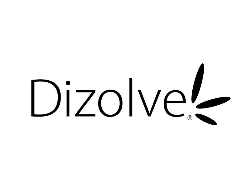 Dizolve! logo with stylized exclamation point resembling a plant or leaf.