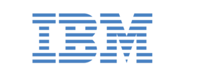IBM logo in blue with stylized text.