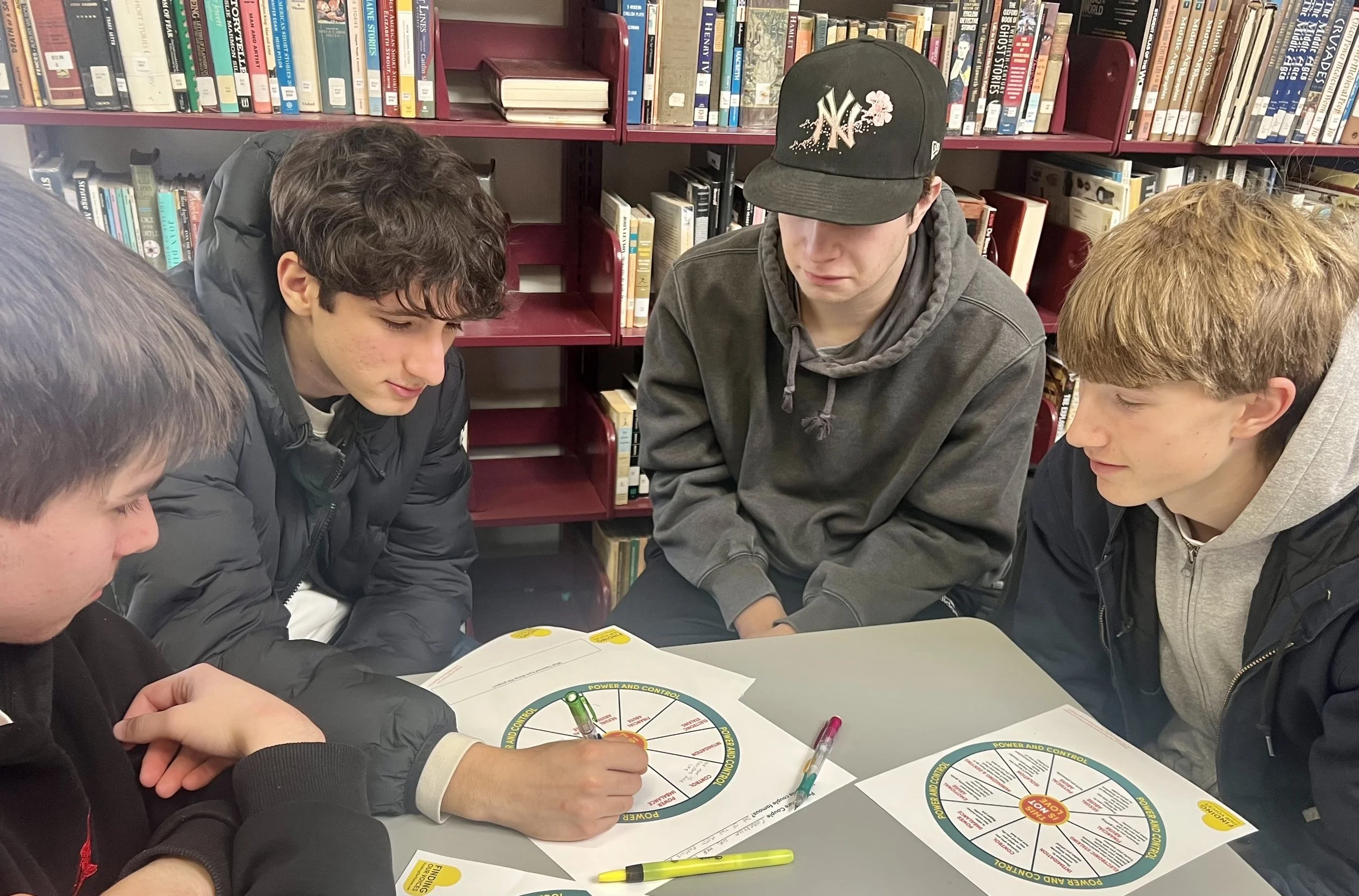 Students participated in exercises with Finding Our Voices to learn about and increase awareness around dating and domestic abuse. 