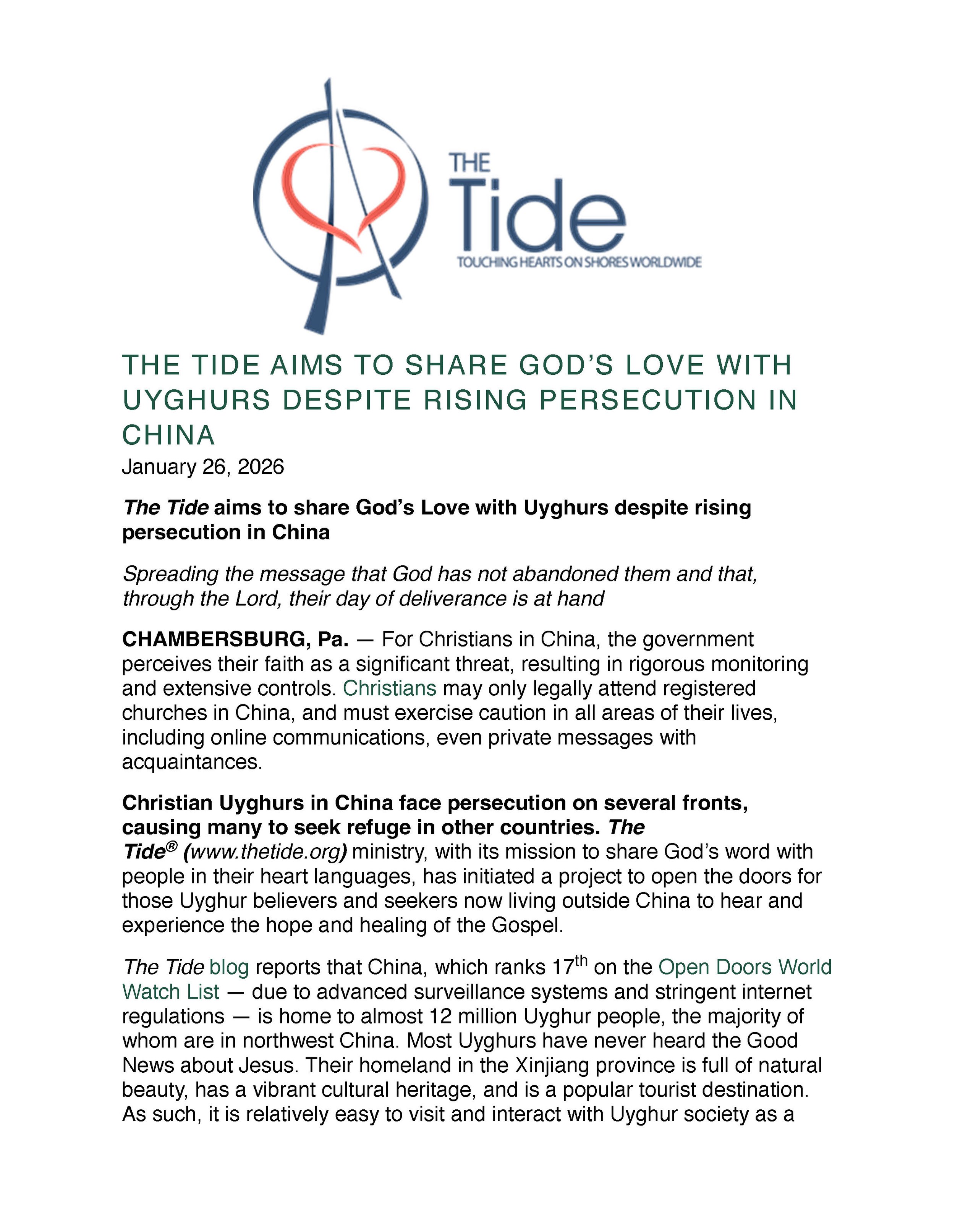 Hamilton Strategies Public Relations | The Tide Aims to Share God’s Love