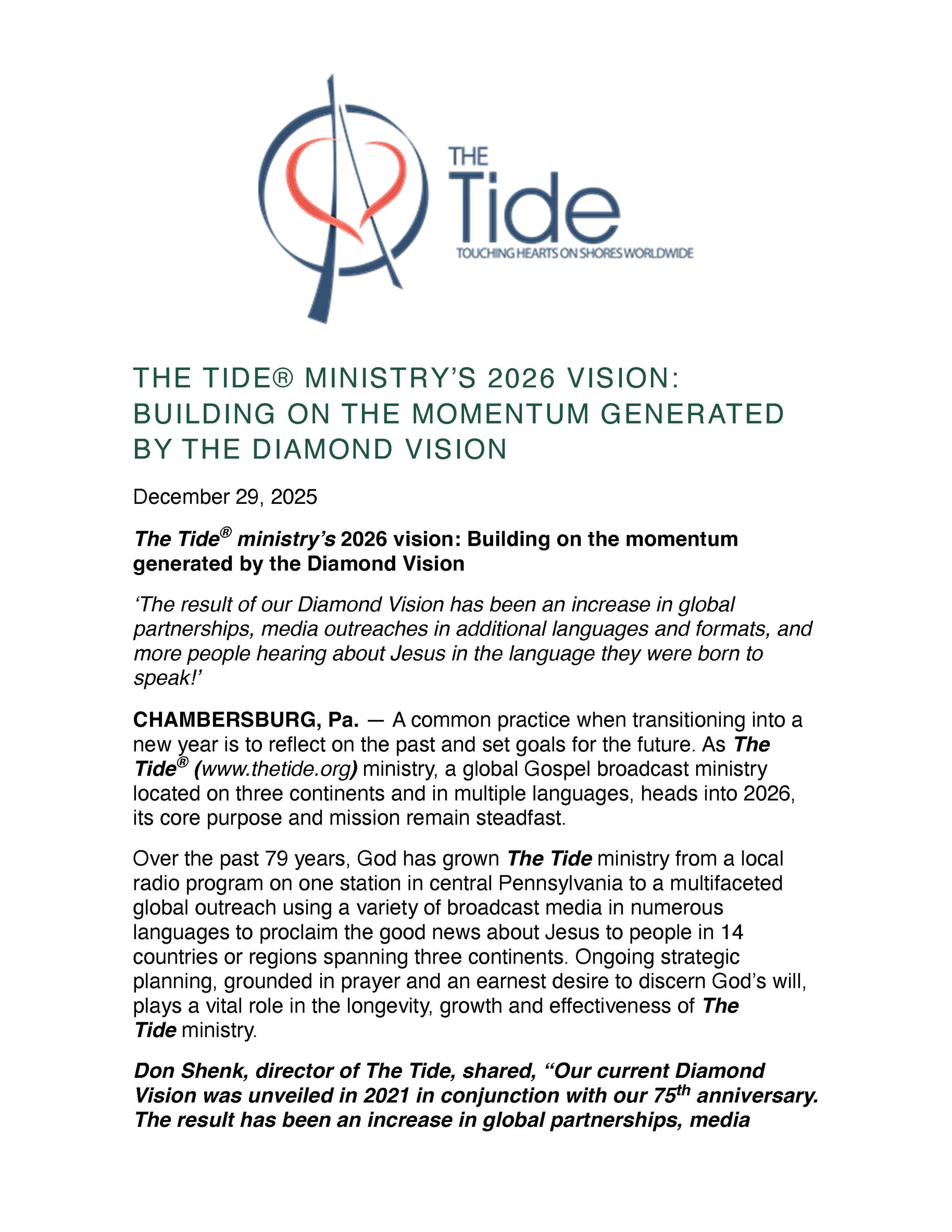 The Tide Ministry's 2026 Vision