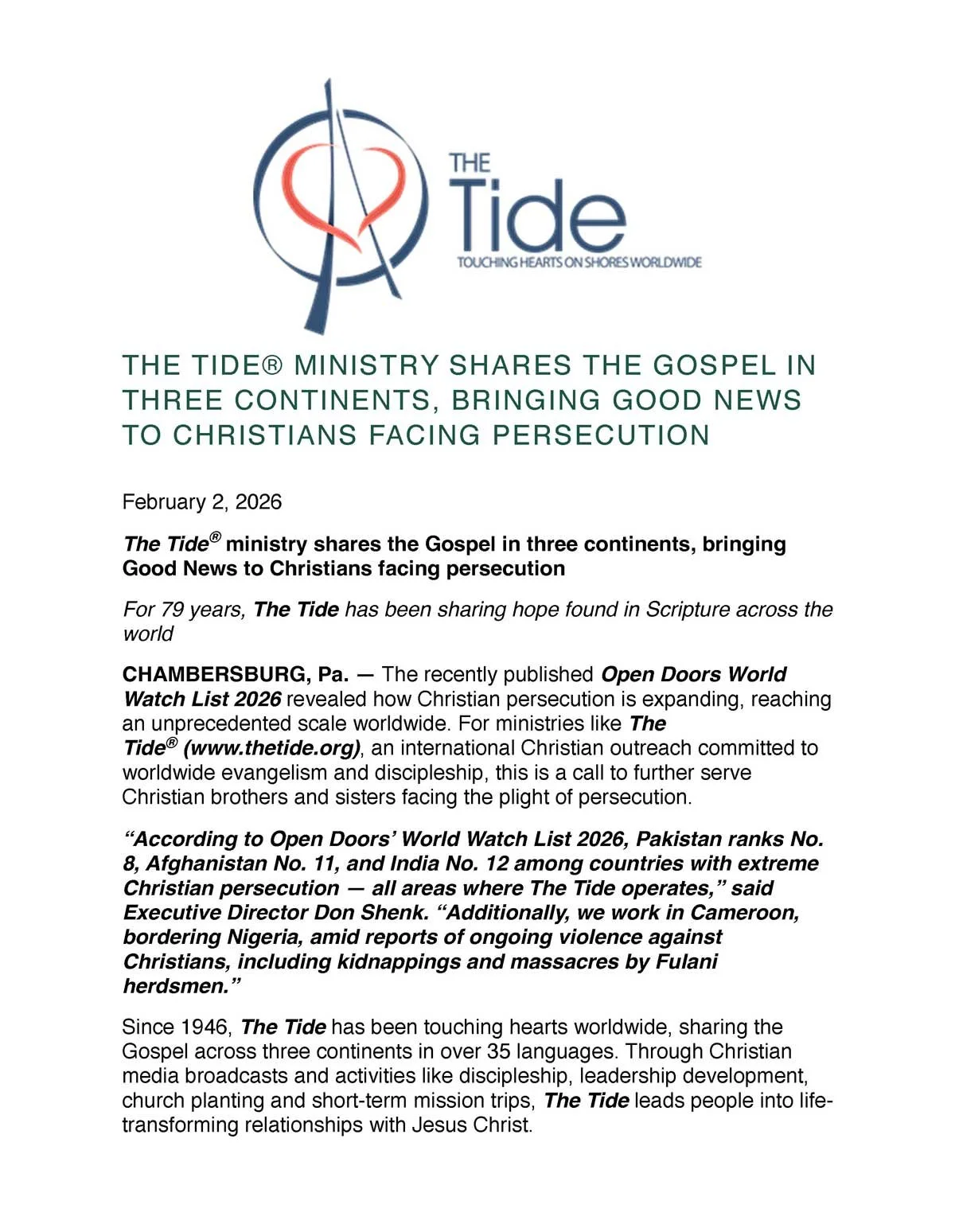 The Tide Ministry Shares the Gospel in Three Continents