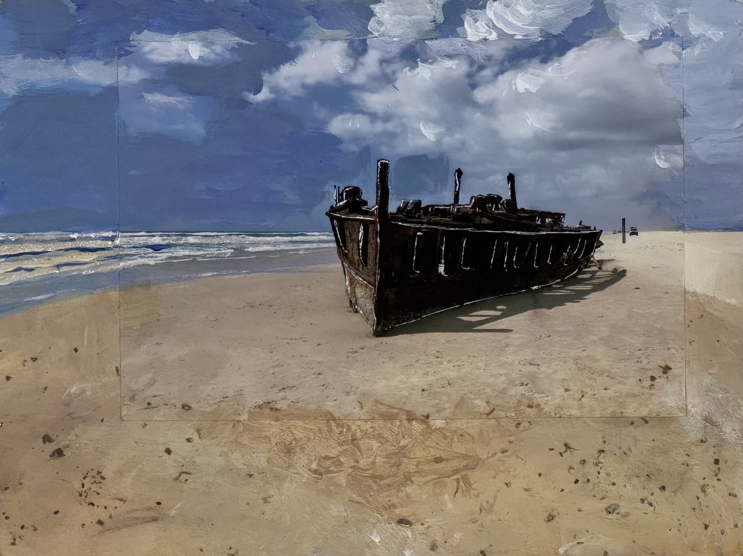 Boat on Beach 2022  Mixed media, 6x8 inches
