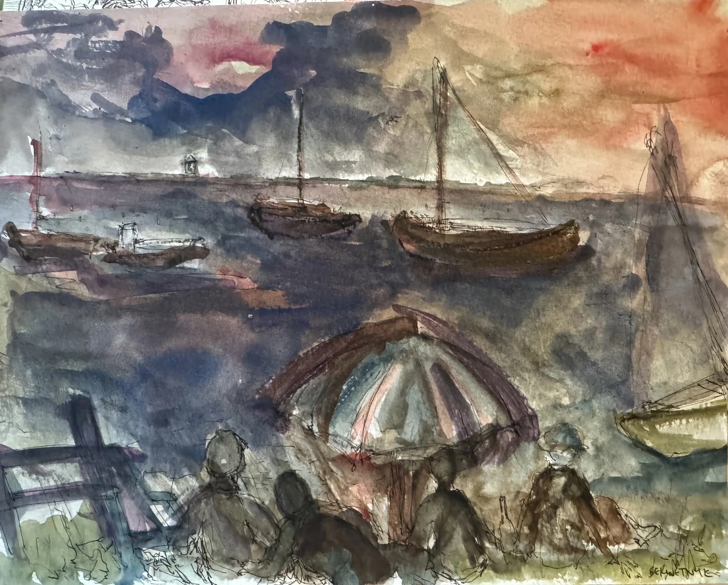 Afternoon on Beach  Watercolour on paper, 8x12 inches