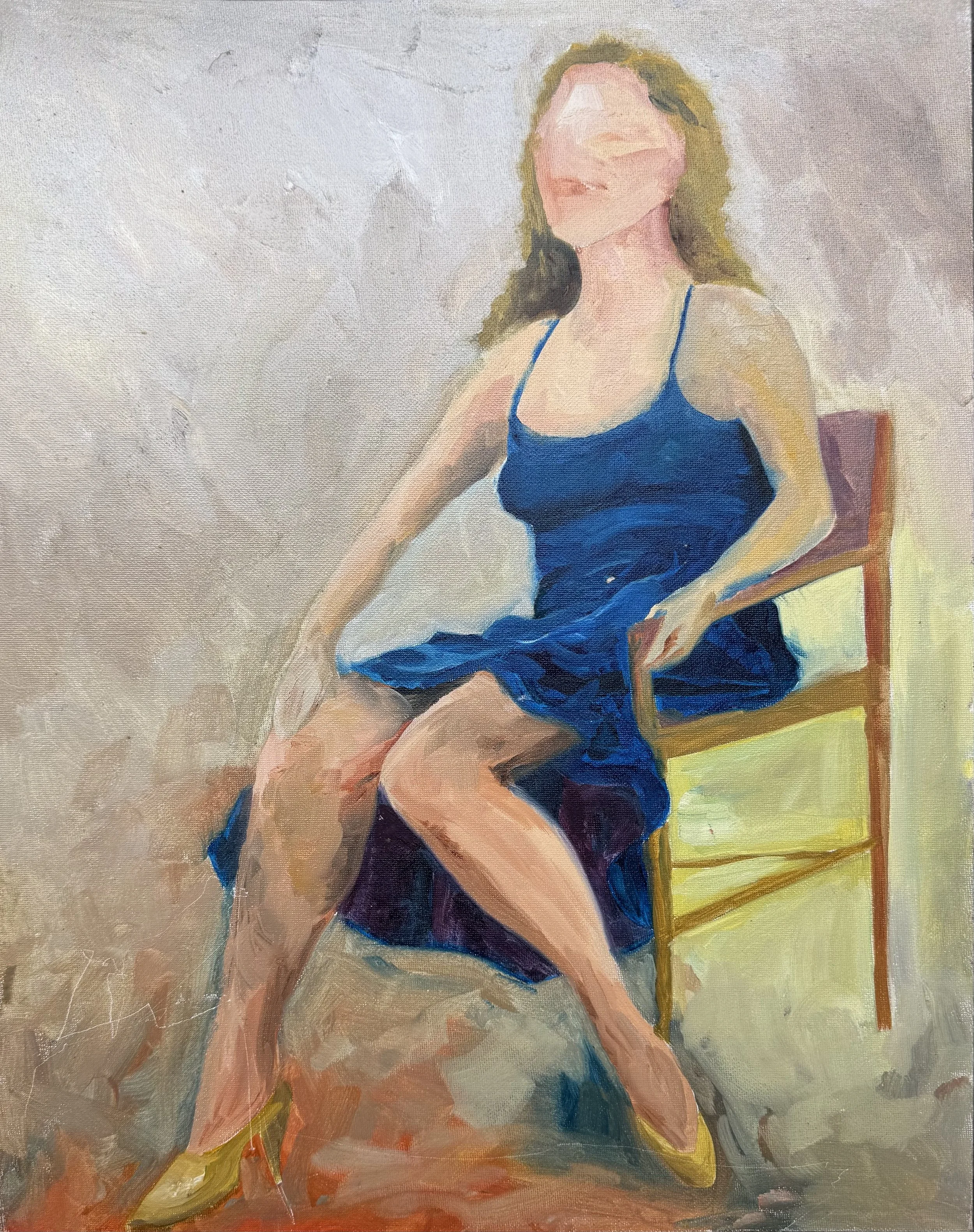 Seated Woman Blue Dress 1987  Acrylic on canvas