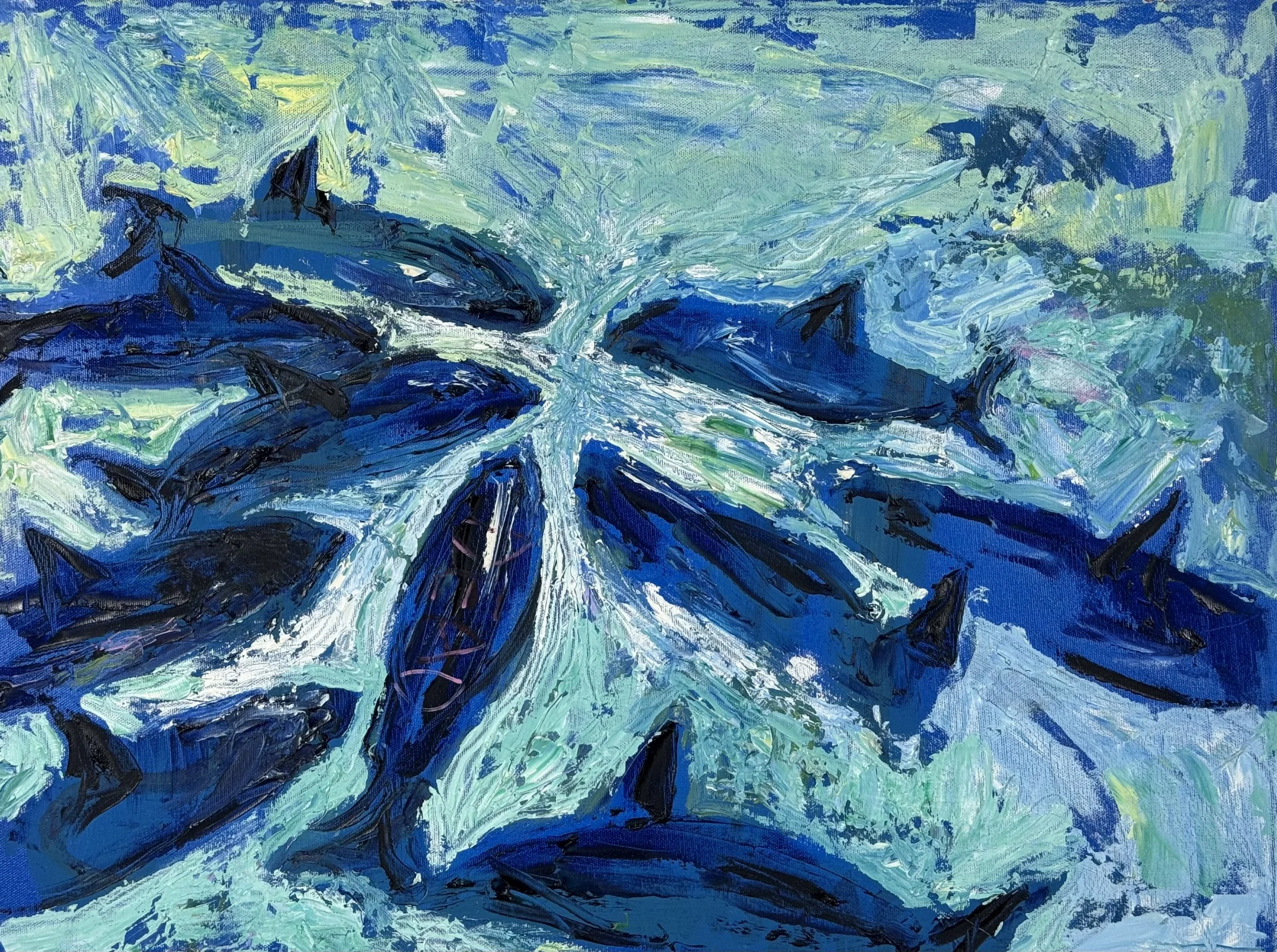 Whales  Oil on canvas, 18x24 inches