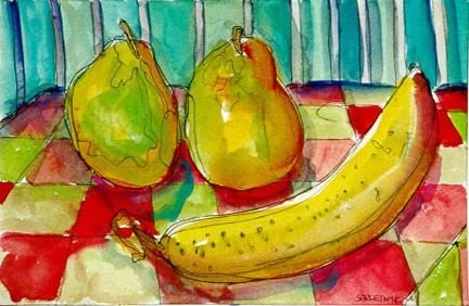 Two Pears and a Banana 1997  Watercolour on paper, 9x11 inches