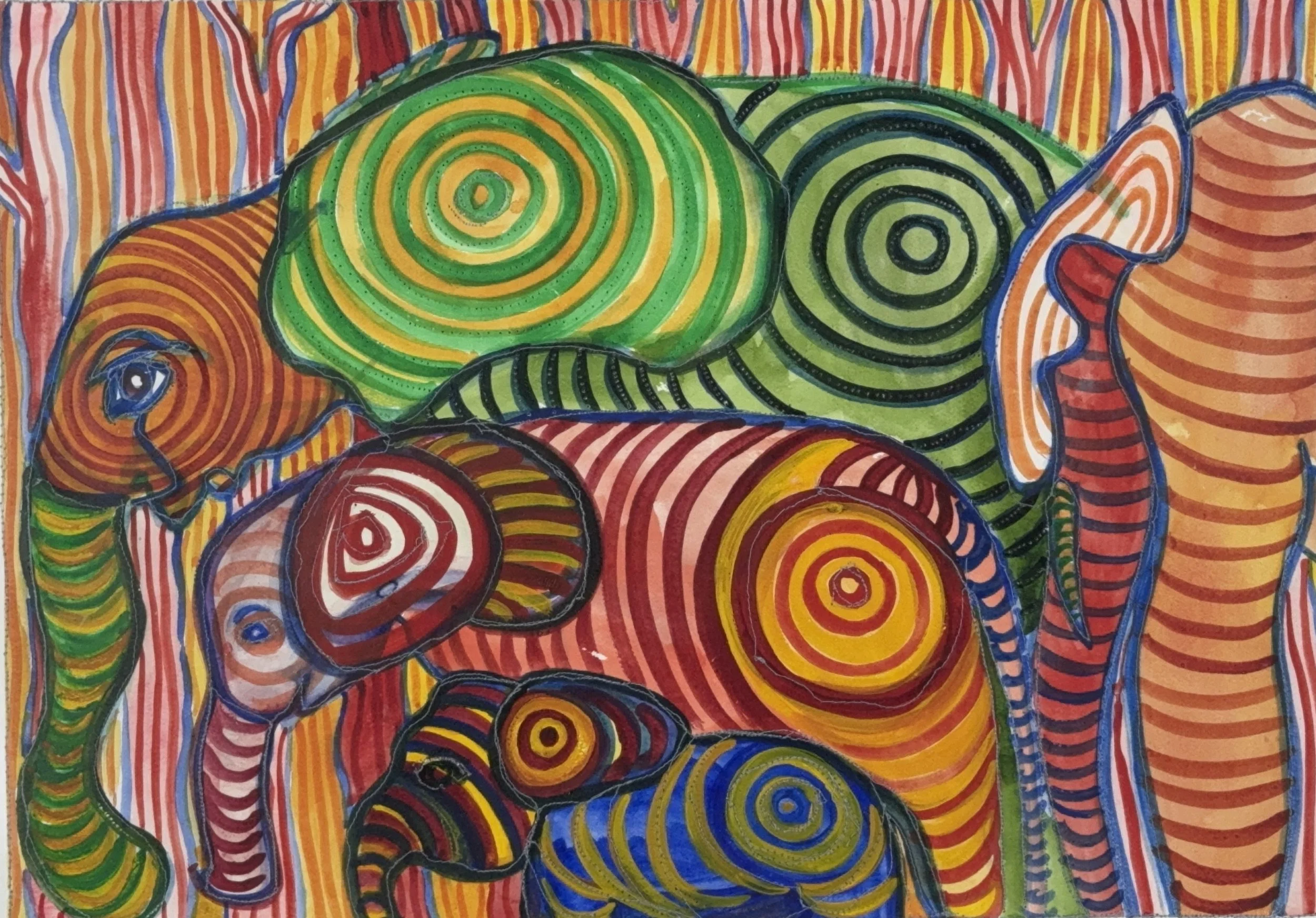 Elephants  Watercolour on paper, 18x24 inches