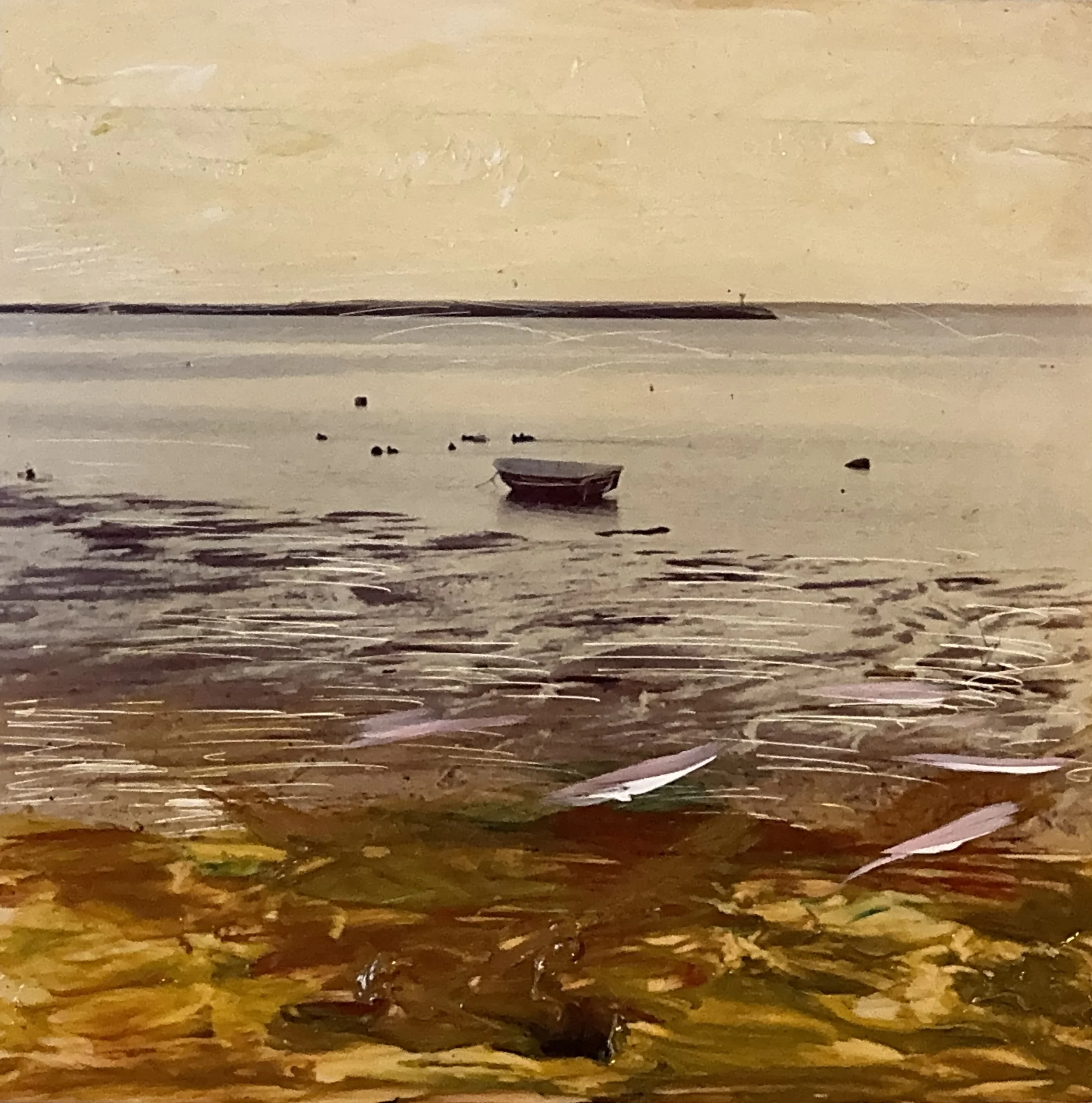 Shore Boat  Mixed media, 6x6 inches