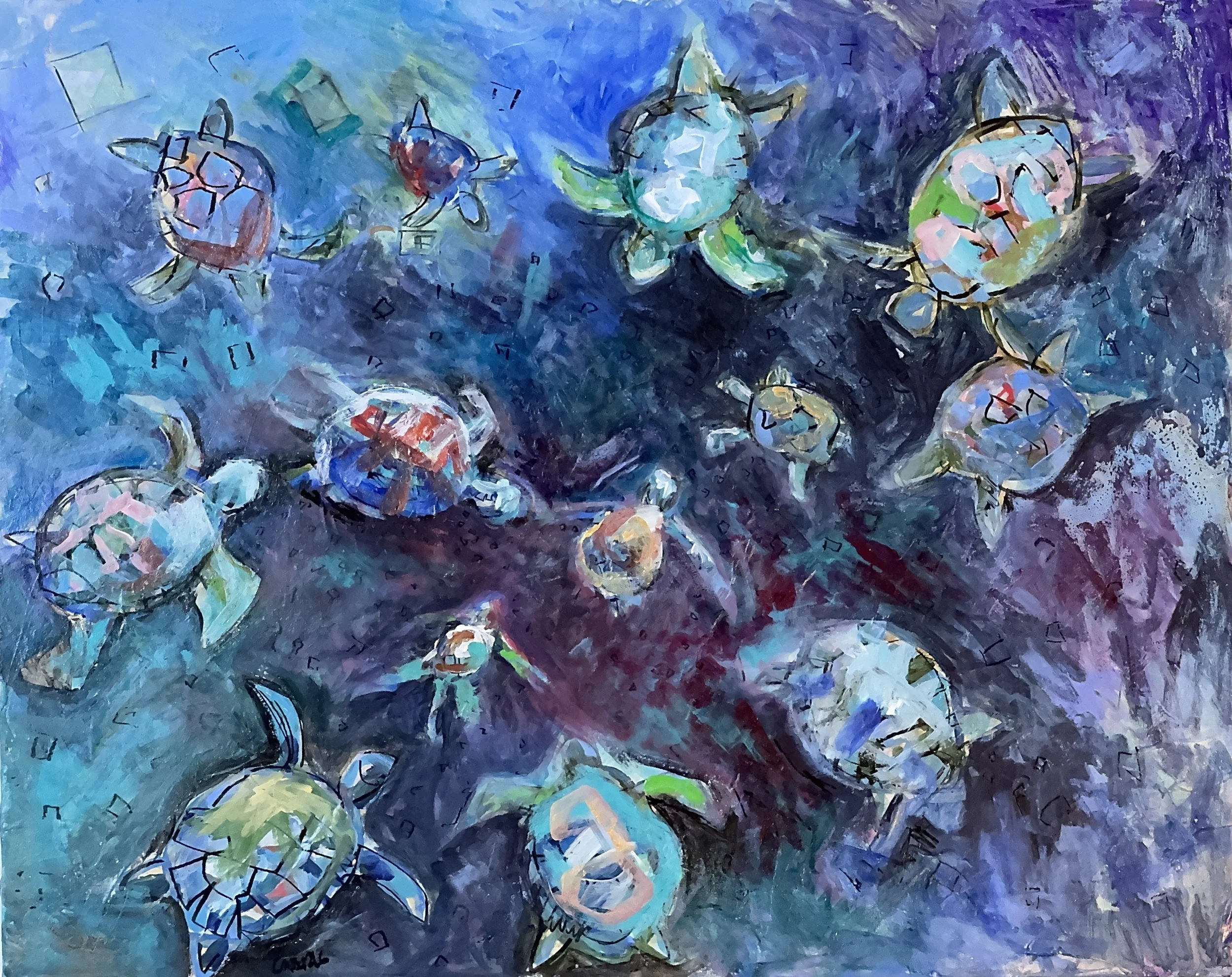 Turtles 2025  Mixed media, 16x20 inches