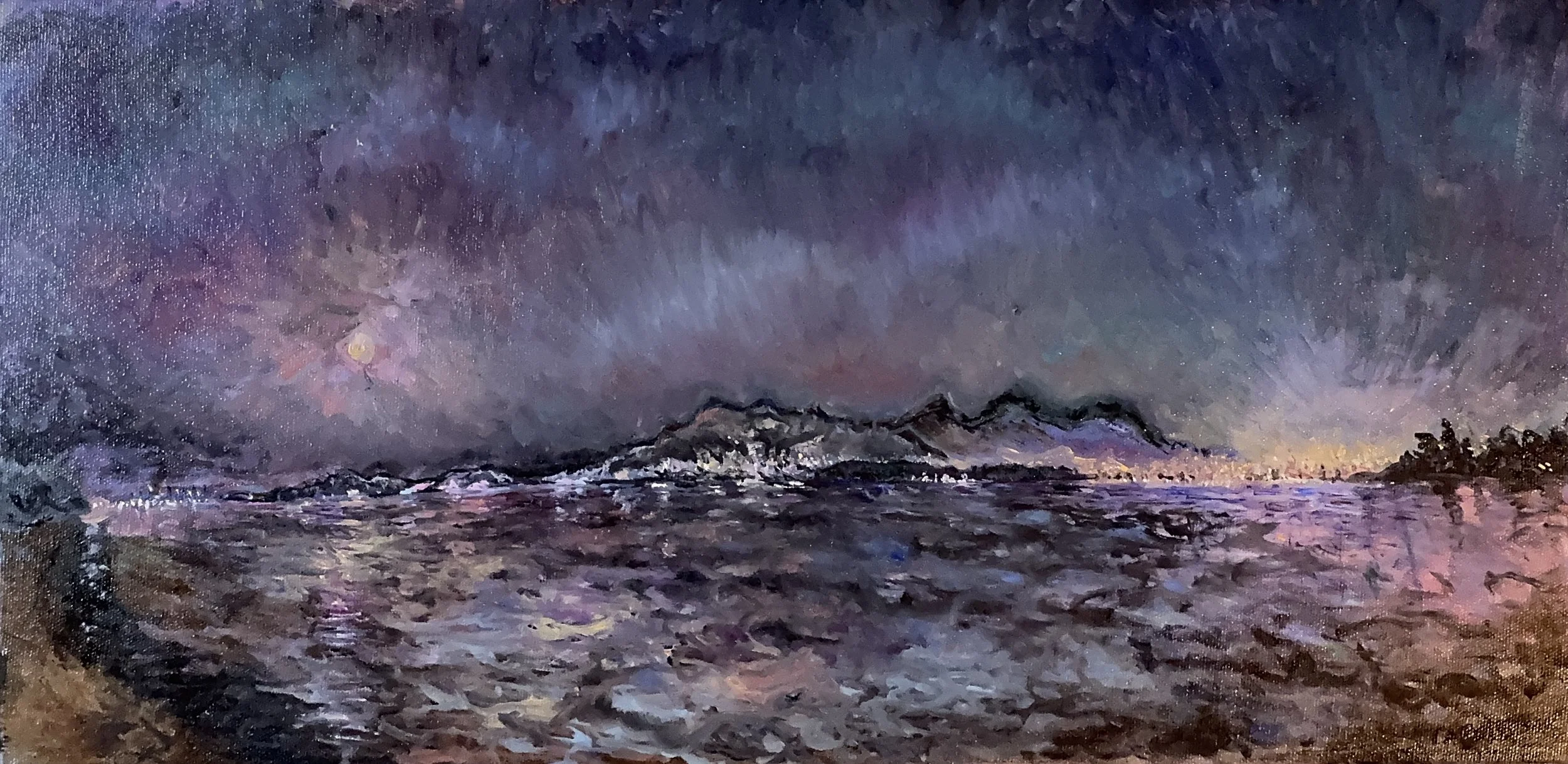 Northern Lights 2024  Oil on canvas, 10x20 inches