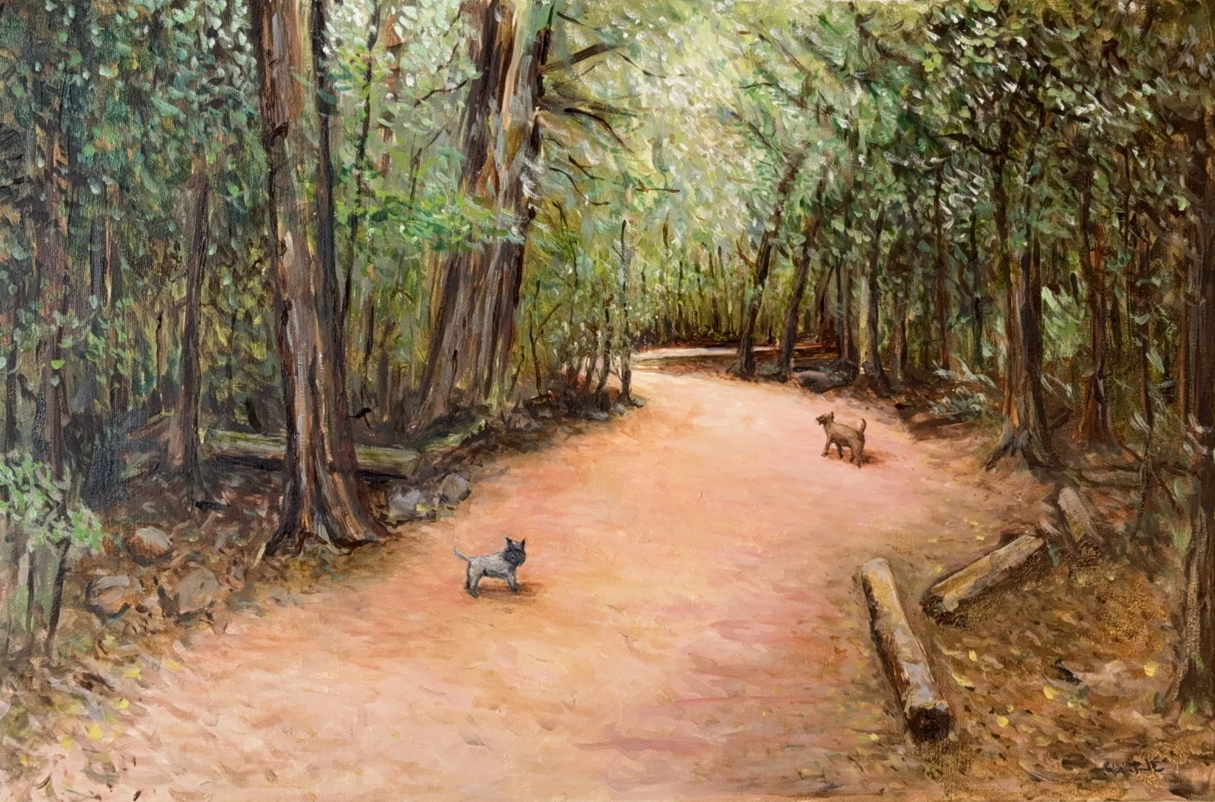 Endowment Lands with Rosie 2024  Oil on canvas, 16x24 inches