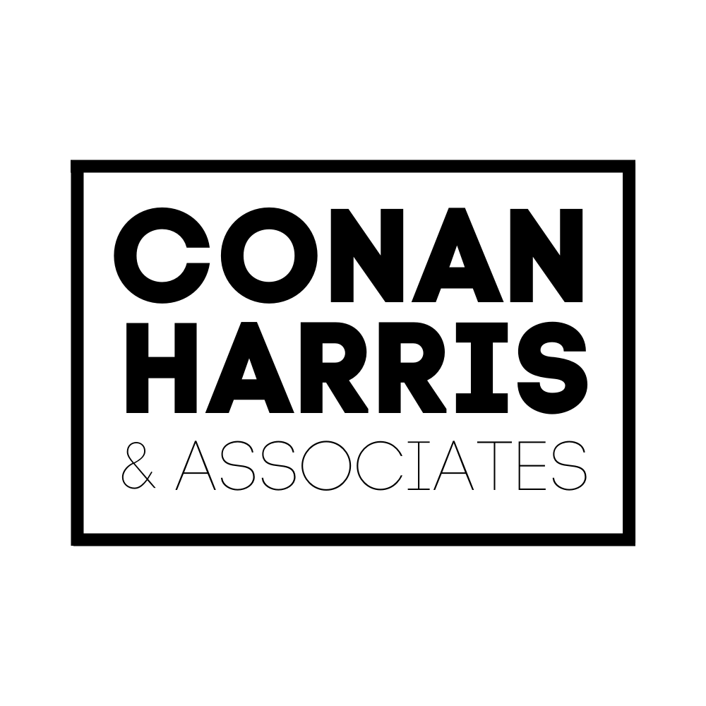 Black and white logo with text "Conan Harris & Associates" in a rectangular border.