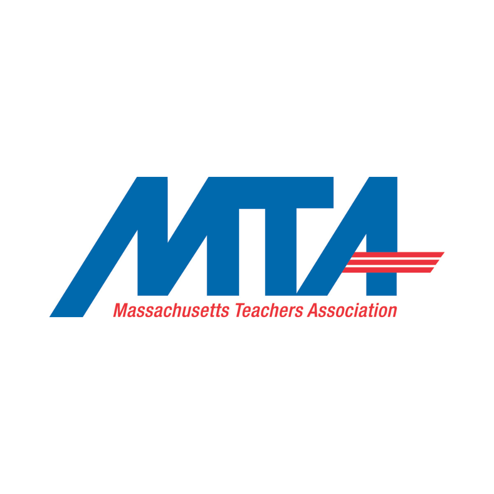 Logo of the Massachusetts Teachers Association, with blue stylized initials 'MTA' and red stripes, beneath which is the text 'Massachusetts Teachers Association' in red.