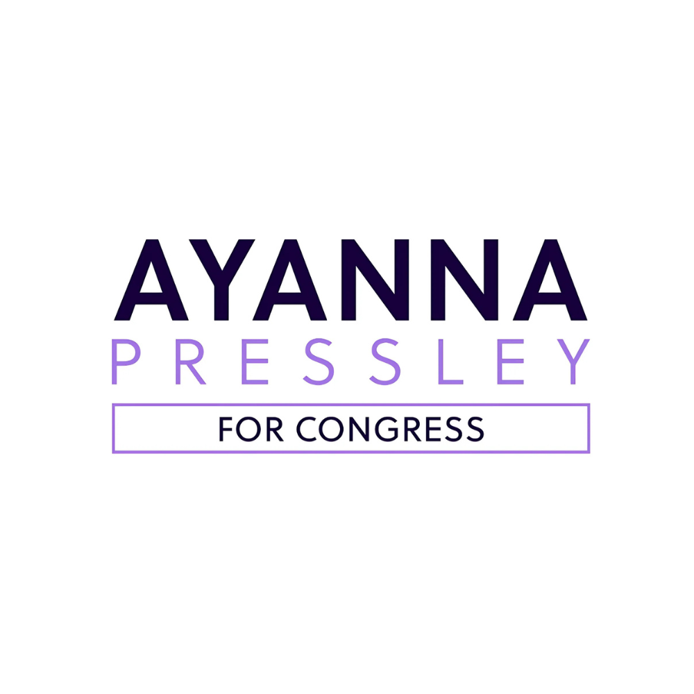 Campaign sign for Ayanna P. for Congress with purple and black text on a white background.