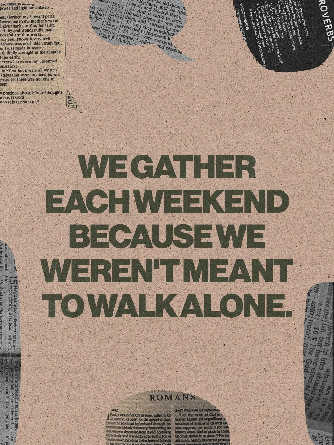 Isolation is a heavy weight to carry. We weren&rsquo;t designed to hold it all together on our own. Lean into your community this weekend and find the strength that only comes from walking together.