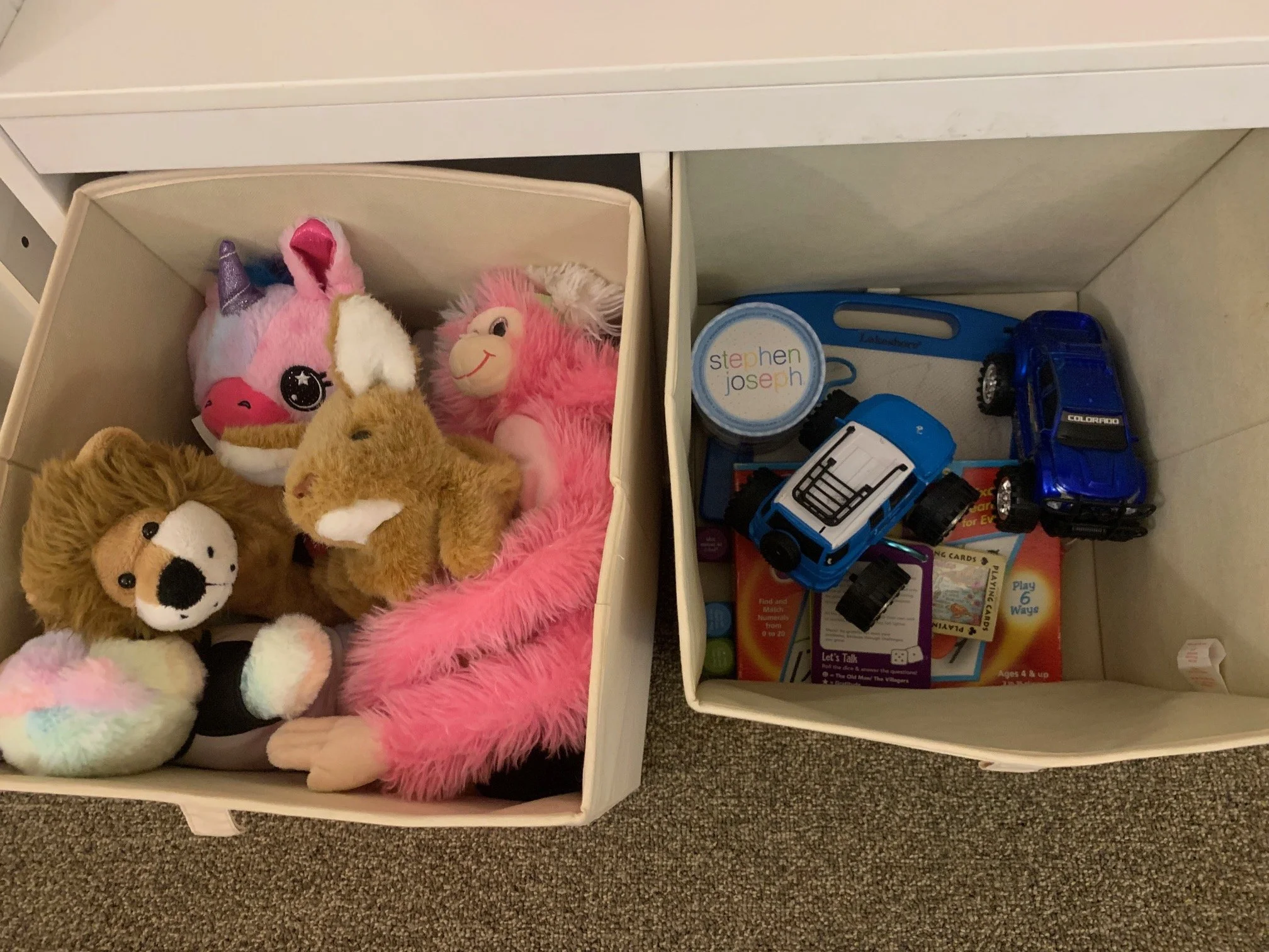 Stuffies, games, and miscellaneous toys.