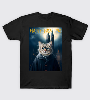 Hairy Pawter Funny Wizard Cat Parody Tee