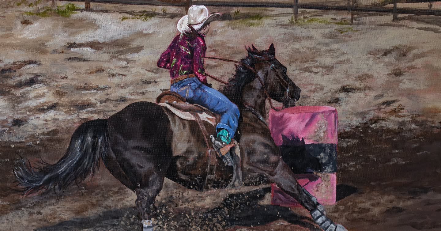 "Live Horse Donuts" (thanks to my husband for naming this one)

Acrylic on canvas. 

The reference for this piece was taken at the 2025 AK State Fair rodeo. It's the one time of year I get to scratch the horse girl itch.

This one will call