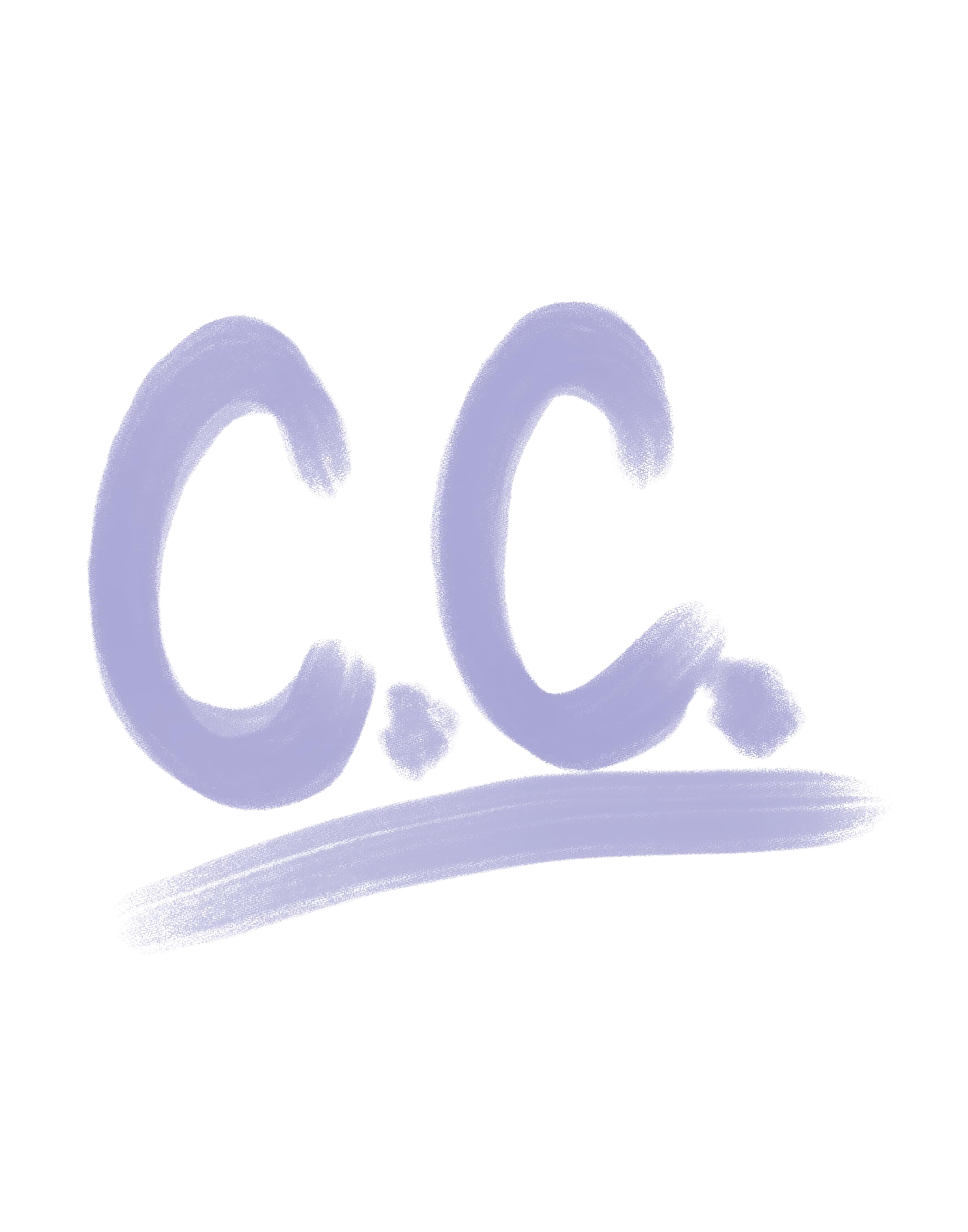Graffiti-style text with the letters 'C.C.' in light purple, with a yellow background and a stylized underline.