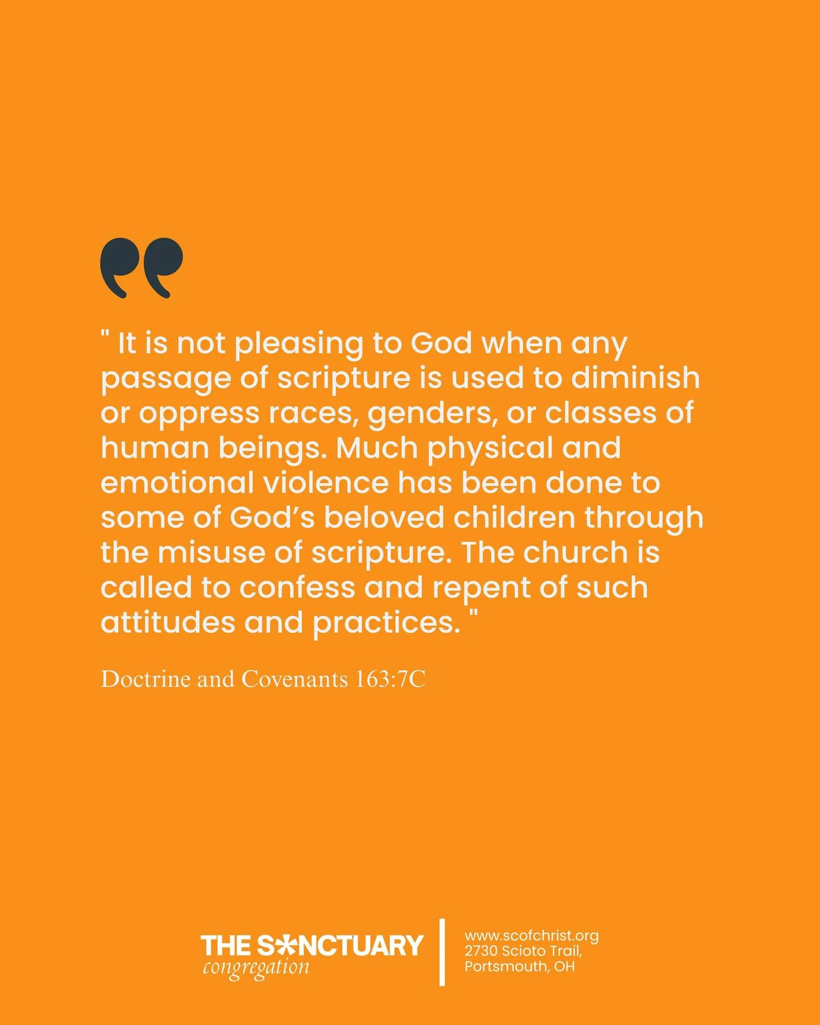 D&amp;C 163:7c reminds us that scripture should never be used to oppress, diminish or harm others. 

We are called to confess, repent and affirm the worth of every person. 💙