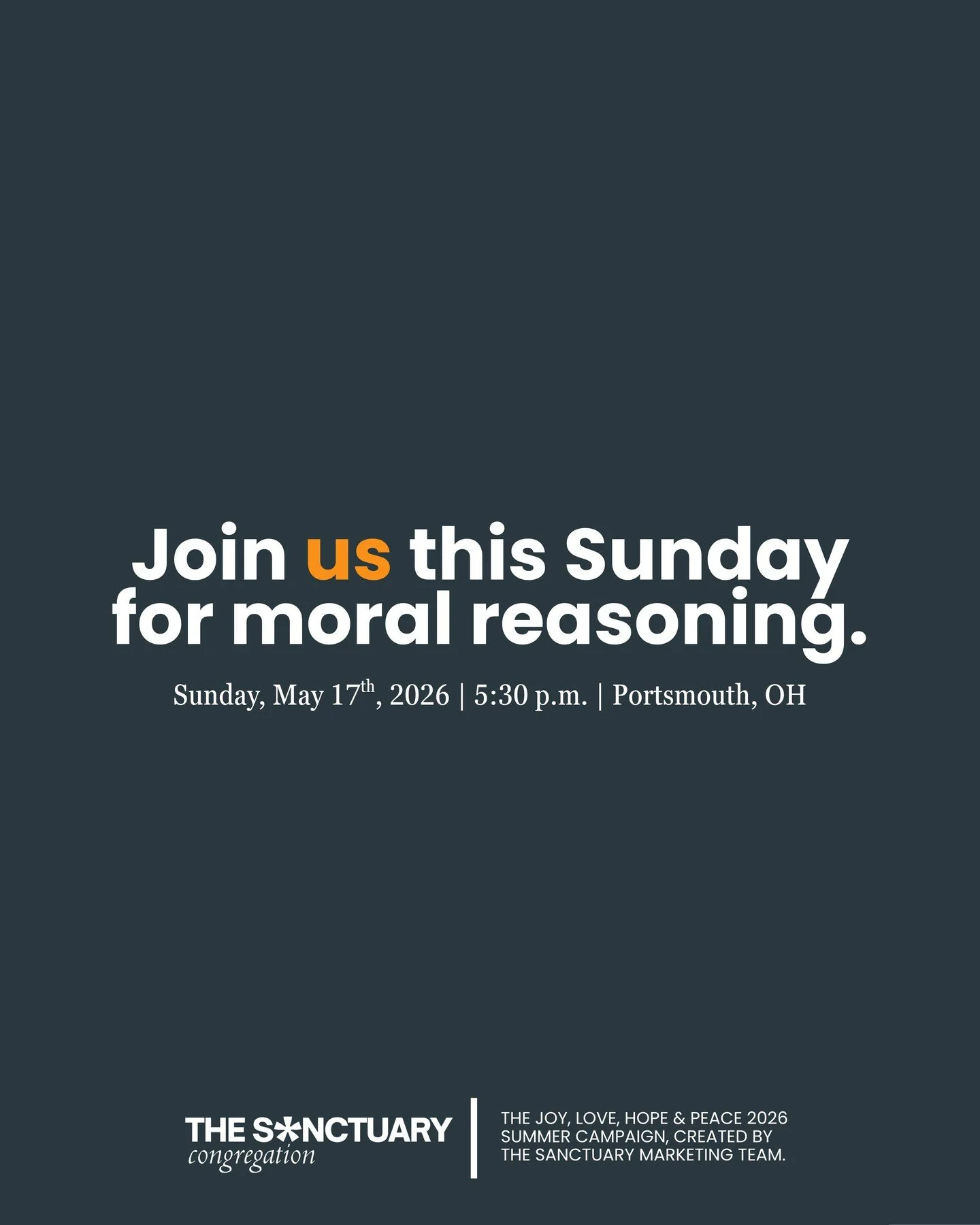 Join us beginning May 17, 2026, at 5:30 p.m. for our Moral Reasoning Class &mdash; a thoughtful space designed to help people navigate life&rsquo;s hardest questions with compassion, wisdom, and critical thinking. 

Together, we&rsquo;ll explore ethi
