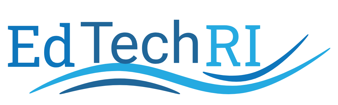 EdTechRI logo - blue lines riding two waves with EdTechRI on top