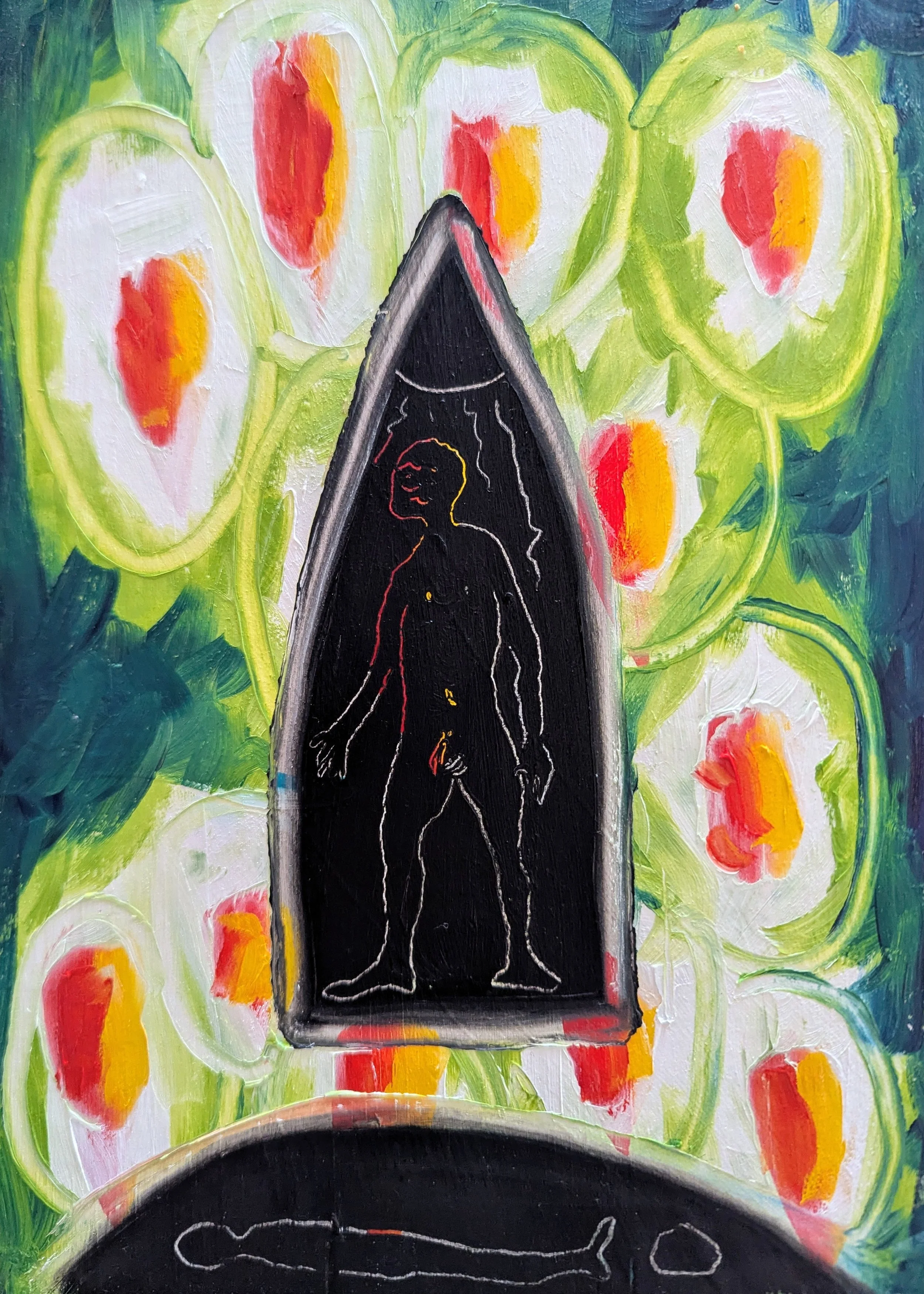 Black window with naked man, 2026