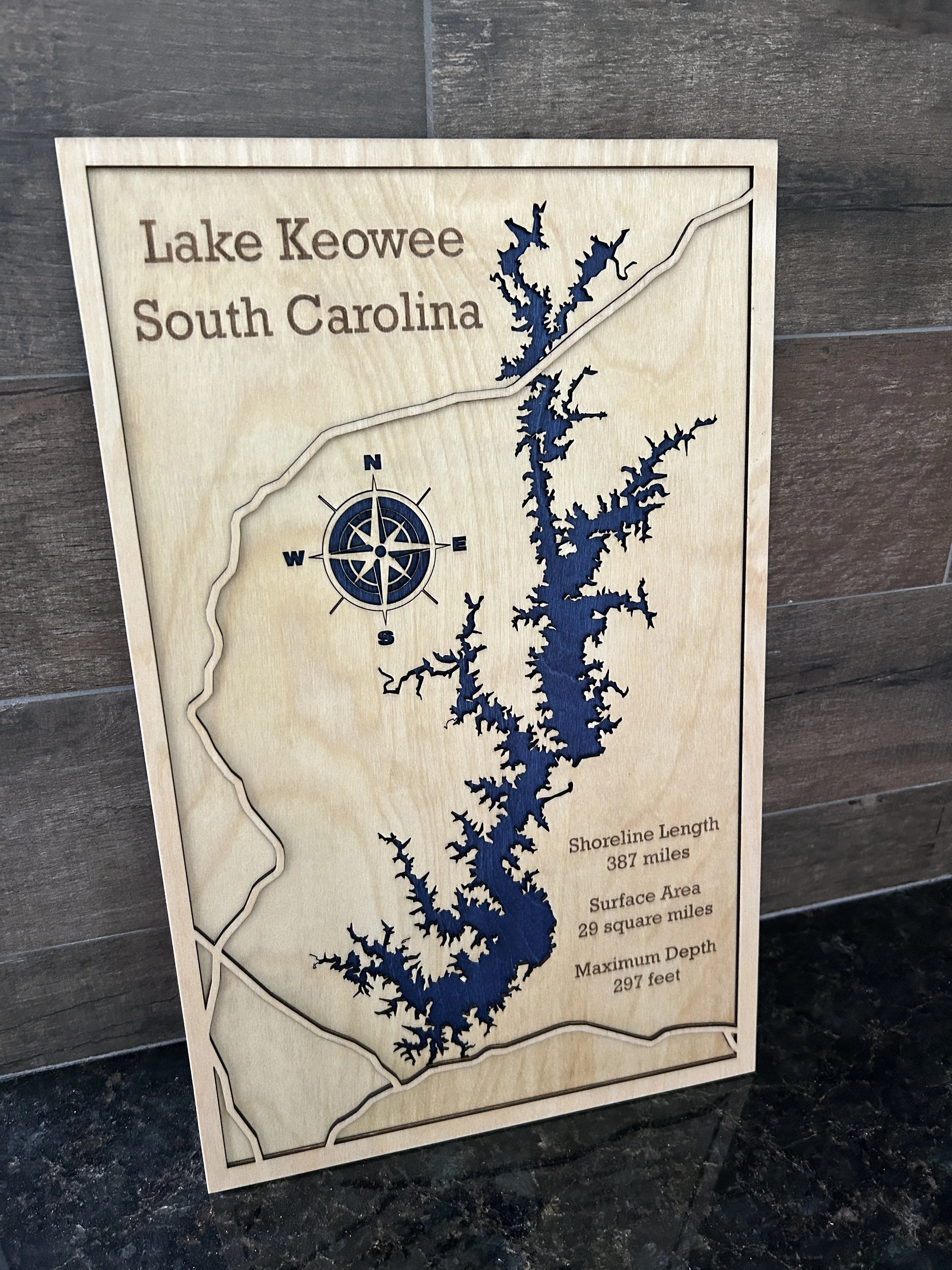 3D Custom Wood Lake Map Wall Art - Layered Lake Map Decor - 12x19 Engraved Lake Sign