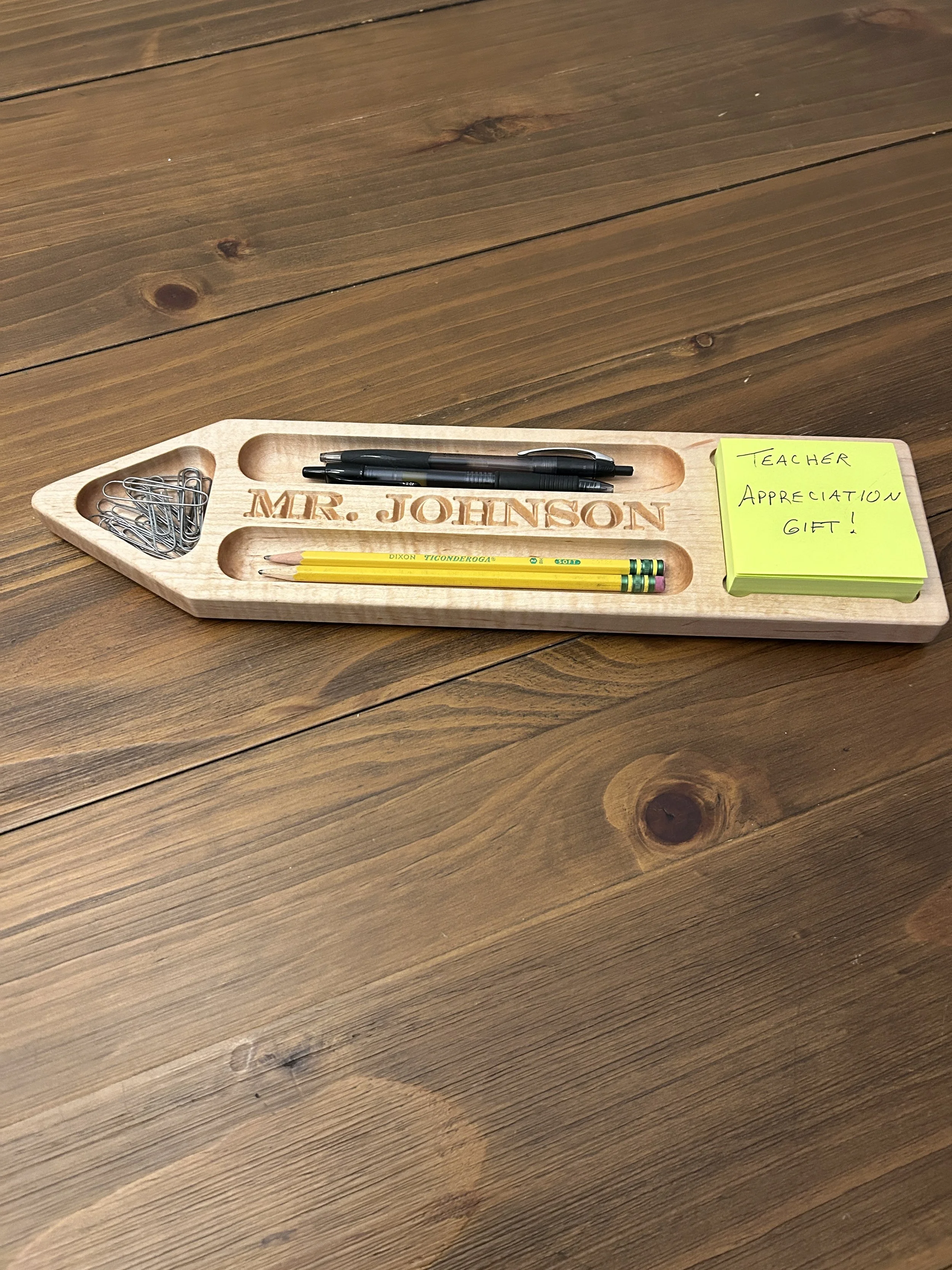 Personalized Teacher Desk Organizer – Custom Engraved Wooden Teacher Gift – Maple, Cherry & Walnut Desk Accessory