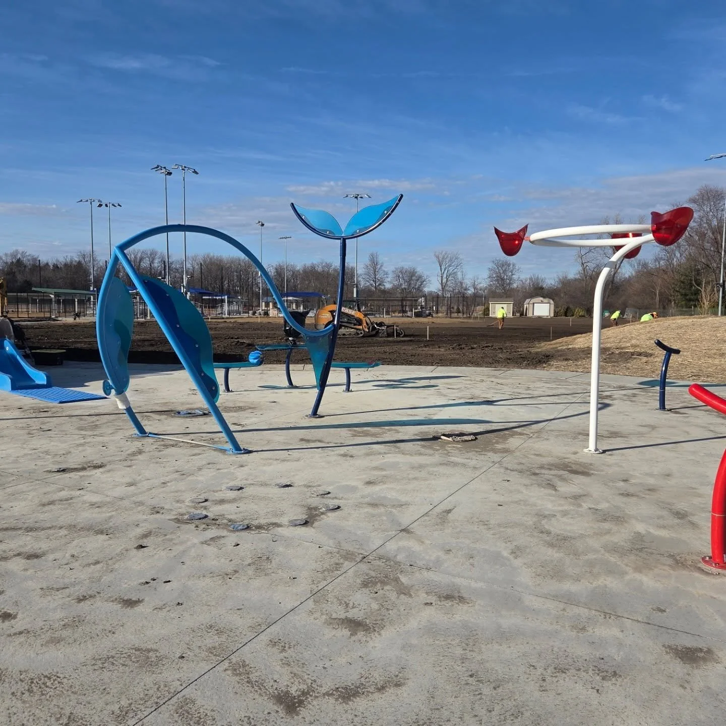 It was a fun week installing the play features at one of our upcoming splash pads. It's weeks like this that make the work we do even more satisfying. Colorful floor to be installed soon. #splashpad #swimmingpool #fountain #pools #parks