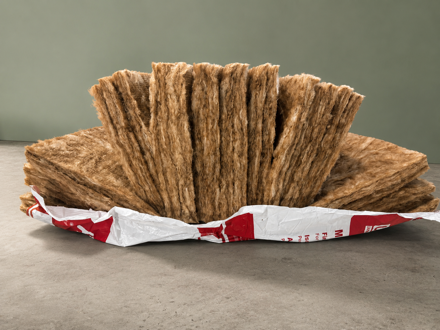 Fiberglass batt insulation in open bundle