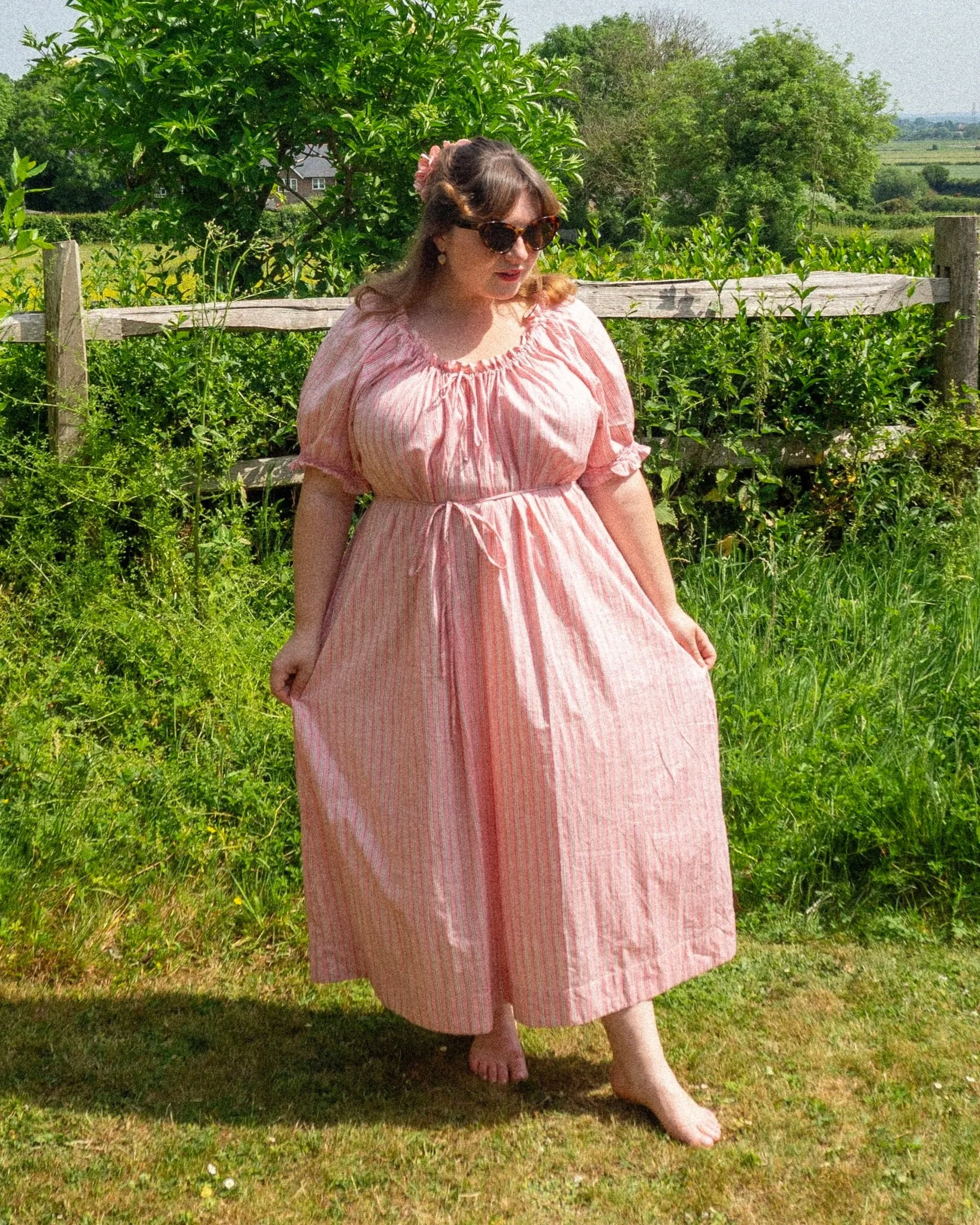 Rhubarb Stripe Cotton Dress, Long