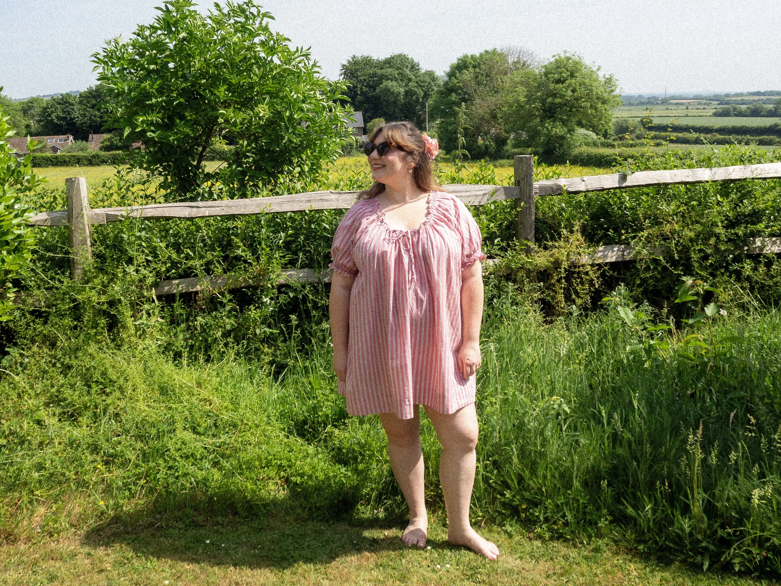 Rhubarb Stripe Cotton Dress, Short